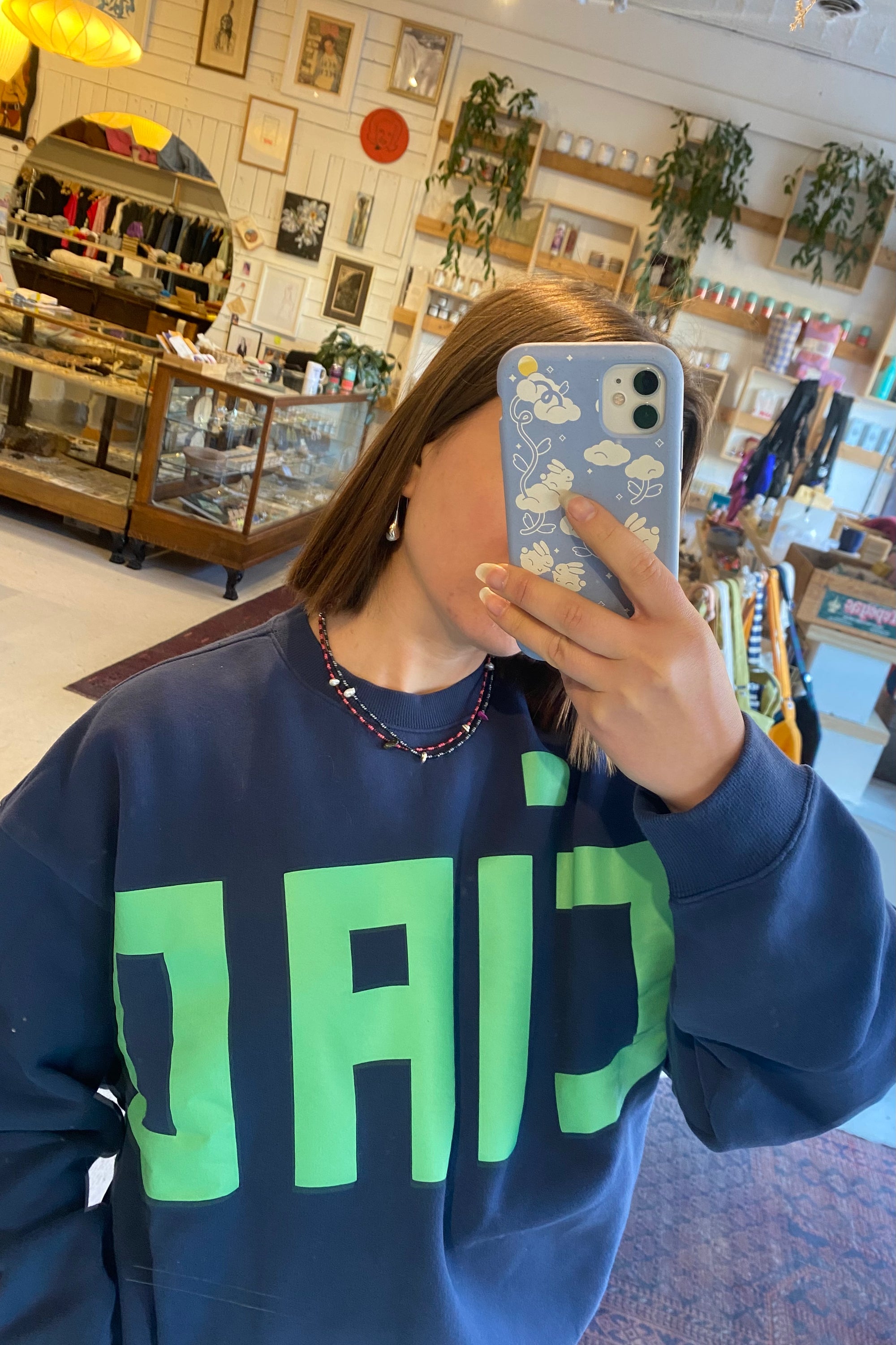 Oversized Sweatshirt / Navy + Mint CIAO