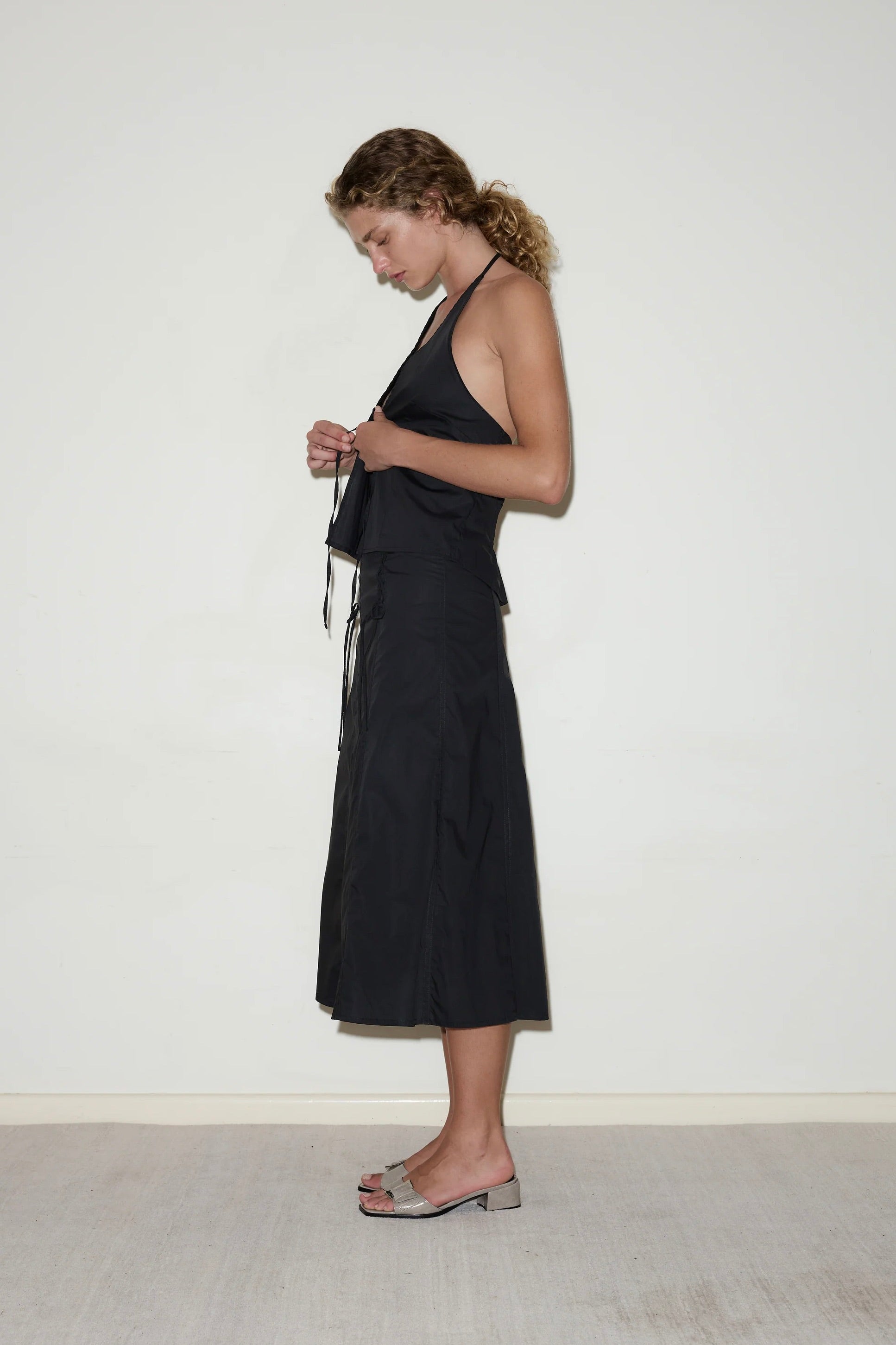 Deiji Studios Double Lace Up Skirt / Black