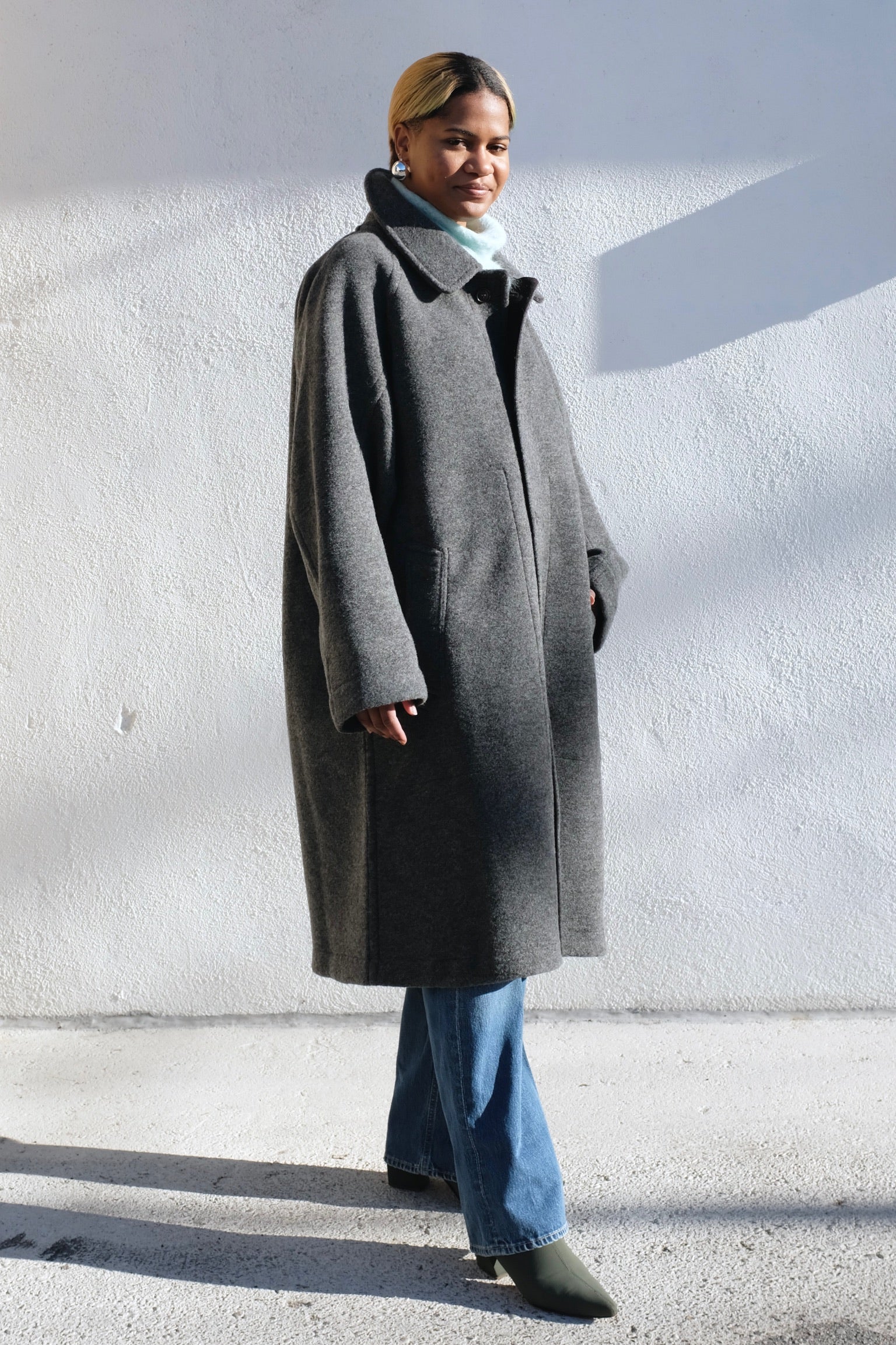 Reversible Wool Army Trench / Grey/Black