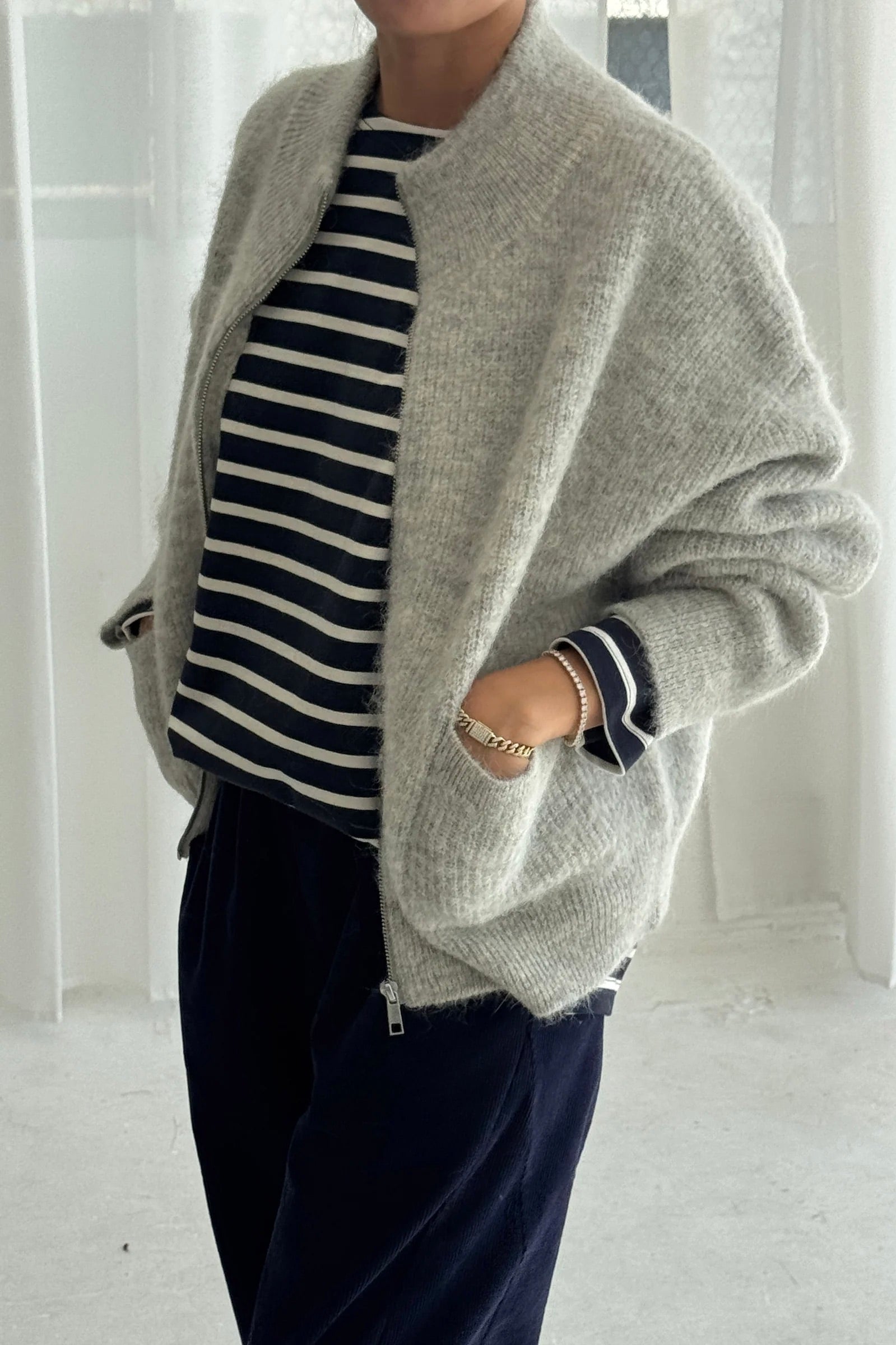 Le Bon Shoppe Alpaca Zip Front Jacket / Light Grey