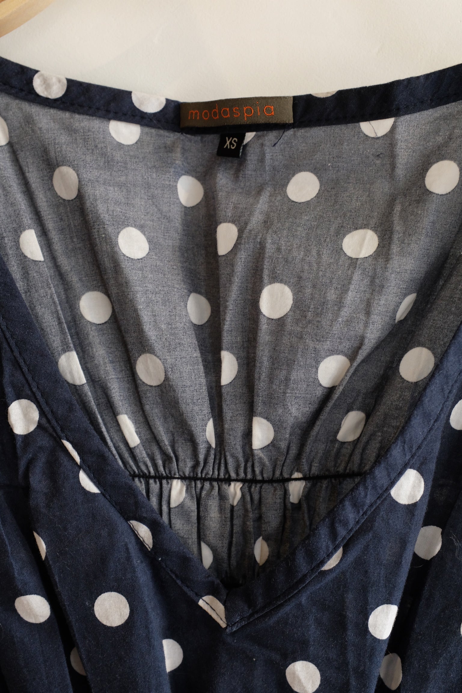 Pre-loved Modaspia Navy and White Polkadot Fiji dress / Size XS