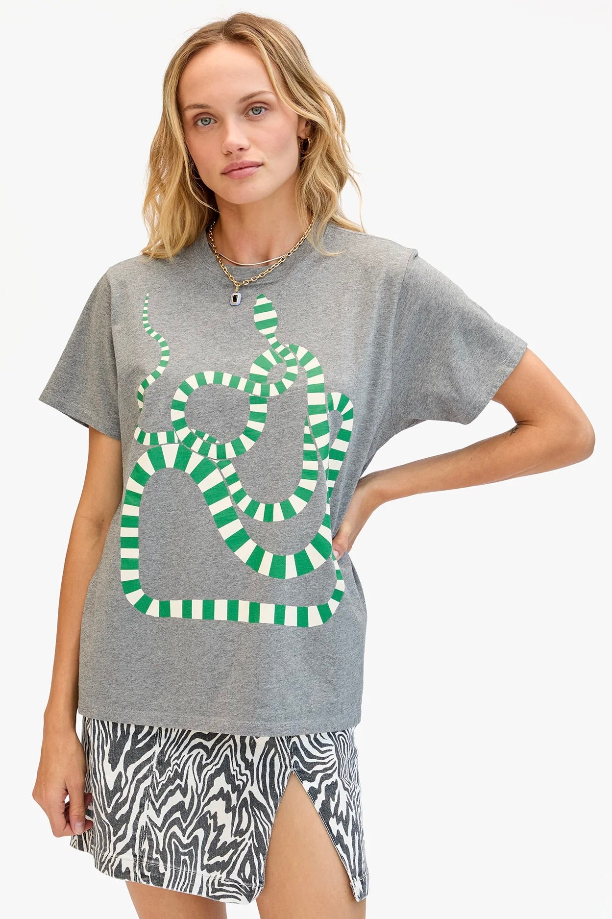Clare V. Original Tee / Green Apple & Cream Snake