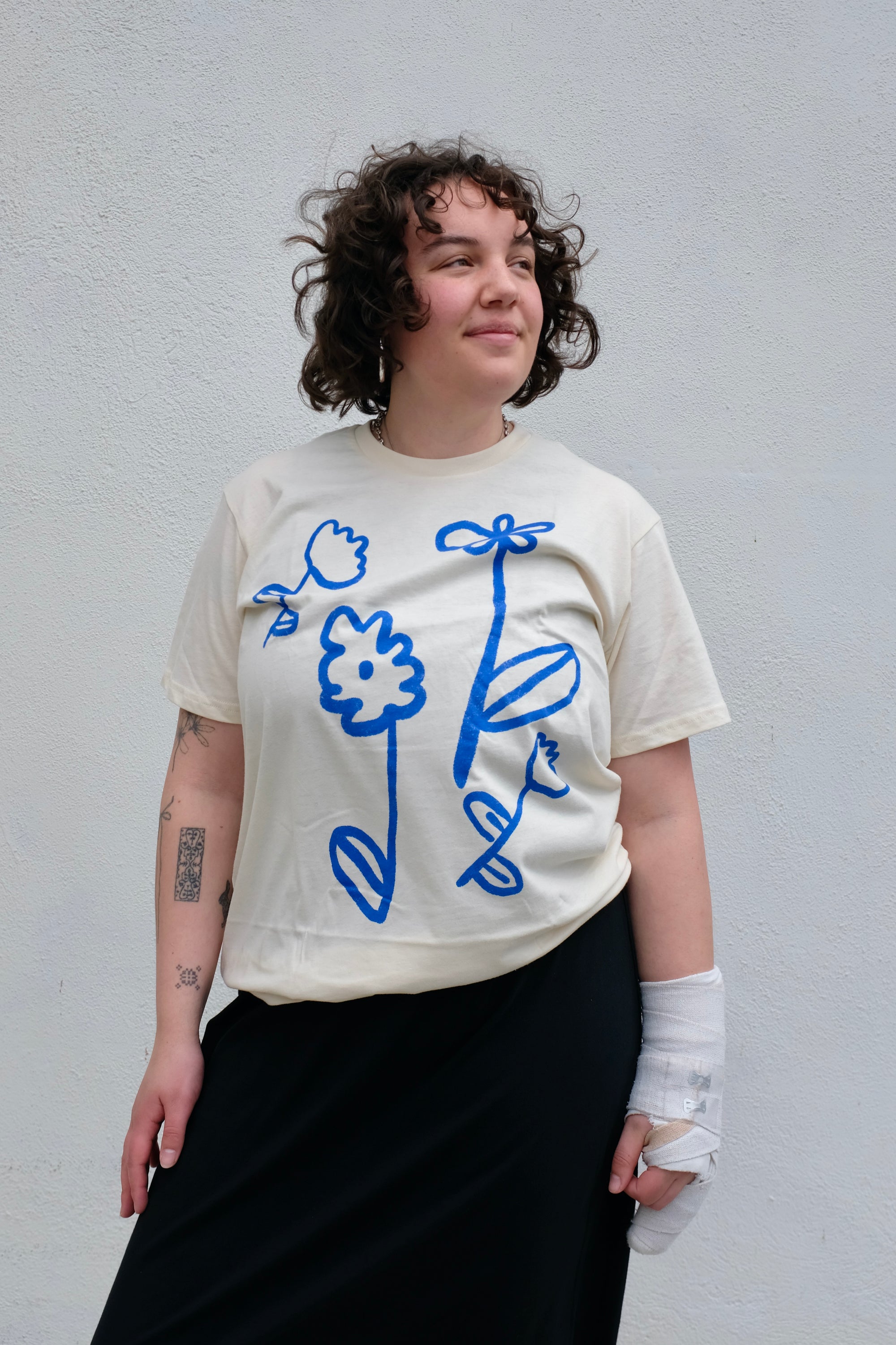Yarrow Goods Blue Flowers Unisex Tee / Cream