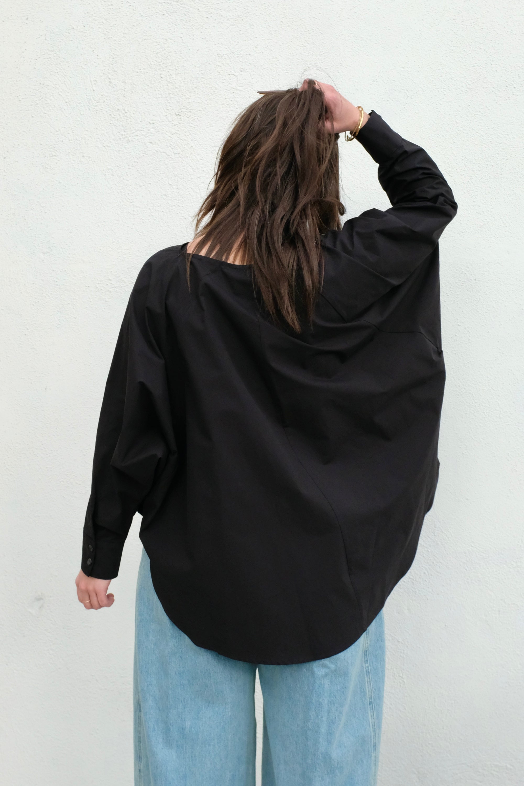 Modern Weaving Almond Bateau Button Up / Black