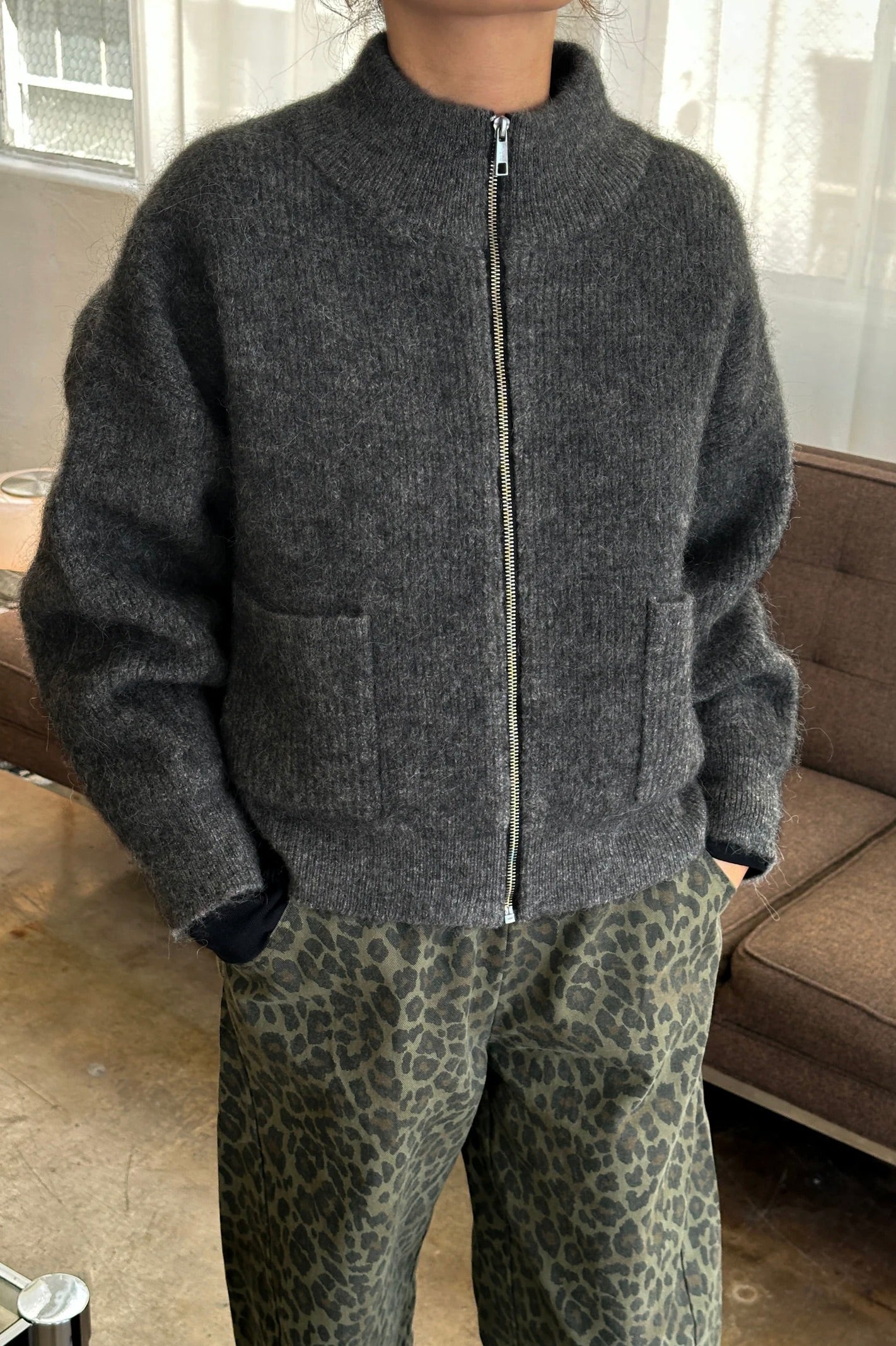 Le Bon Shoppe Alpaca Zip Front Jacket / Charcoal