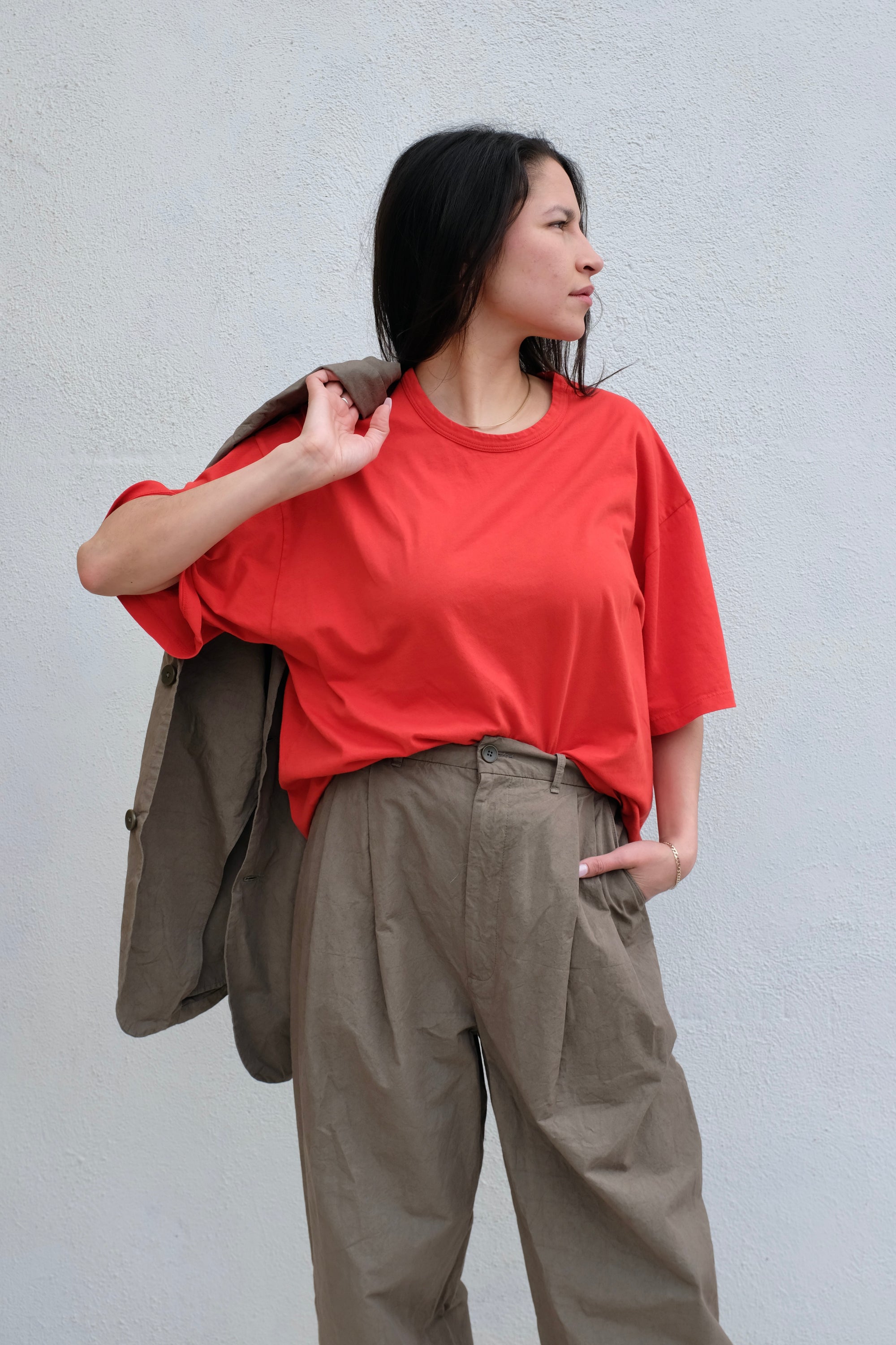 Black Crane Crinkled Wide Trousers / Mud