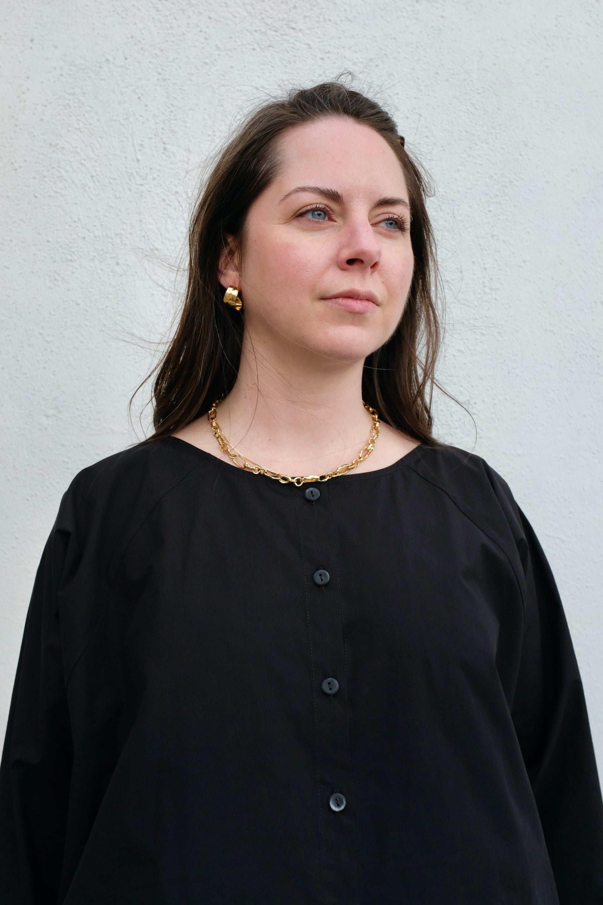Modern Weaving Almond Bateau Button Up / Black