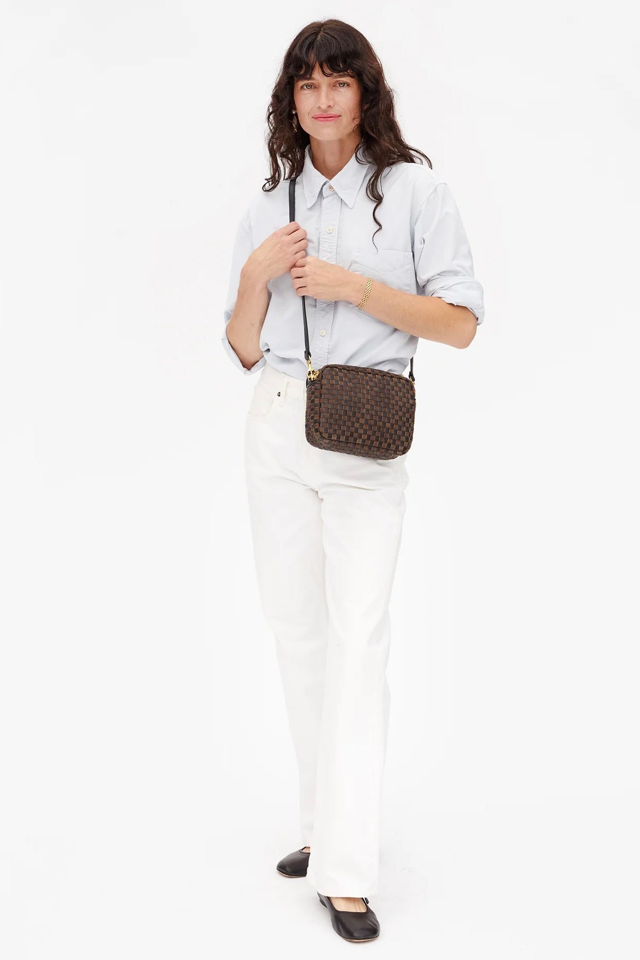 Clare V. Midi Sac / Black & Chocolate Leather & Suede Woven Checker