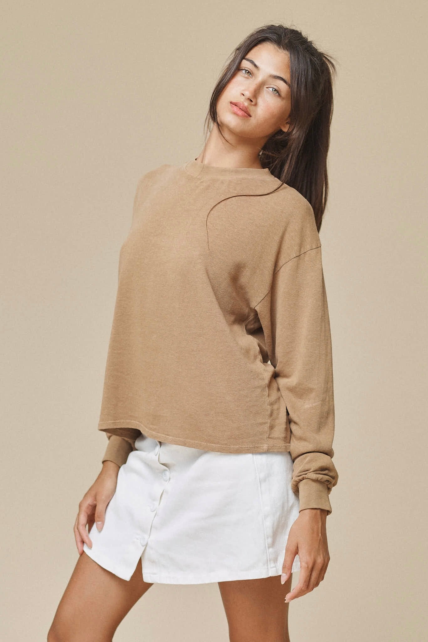 Jungmaven Cropped Long Sleeve Tee / Oat Milk
