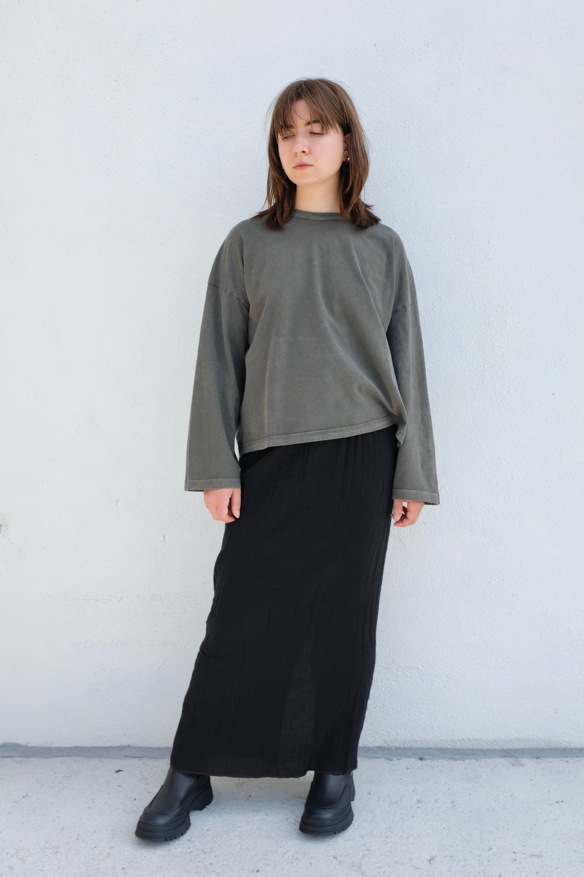 Black Crane Wide Long Sleeve Tee / Slate