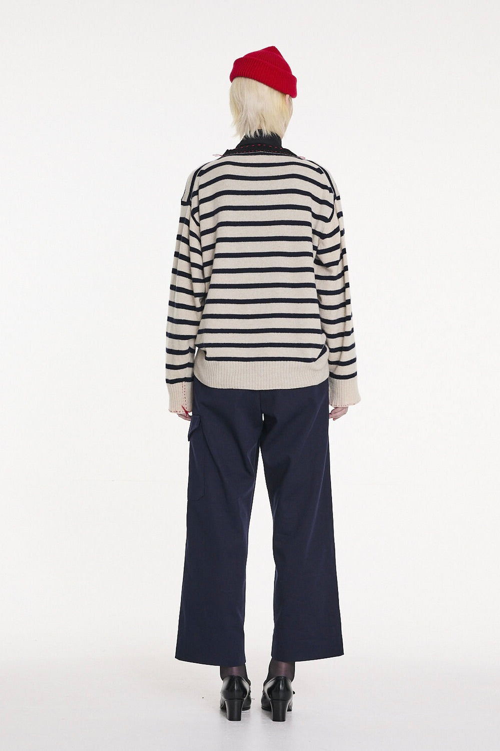 La Fetiche Olga Striped Crewneck Sweater / Oatmeal Navy Black
