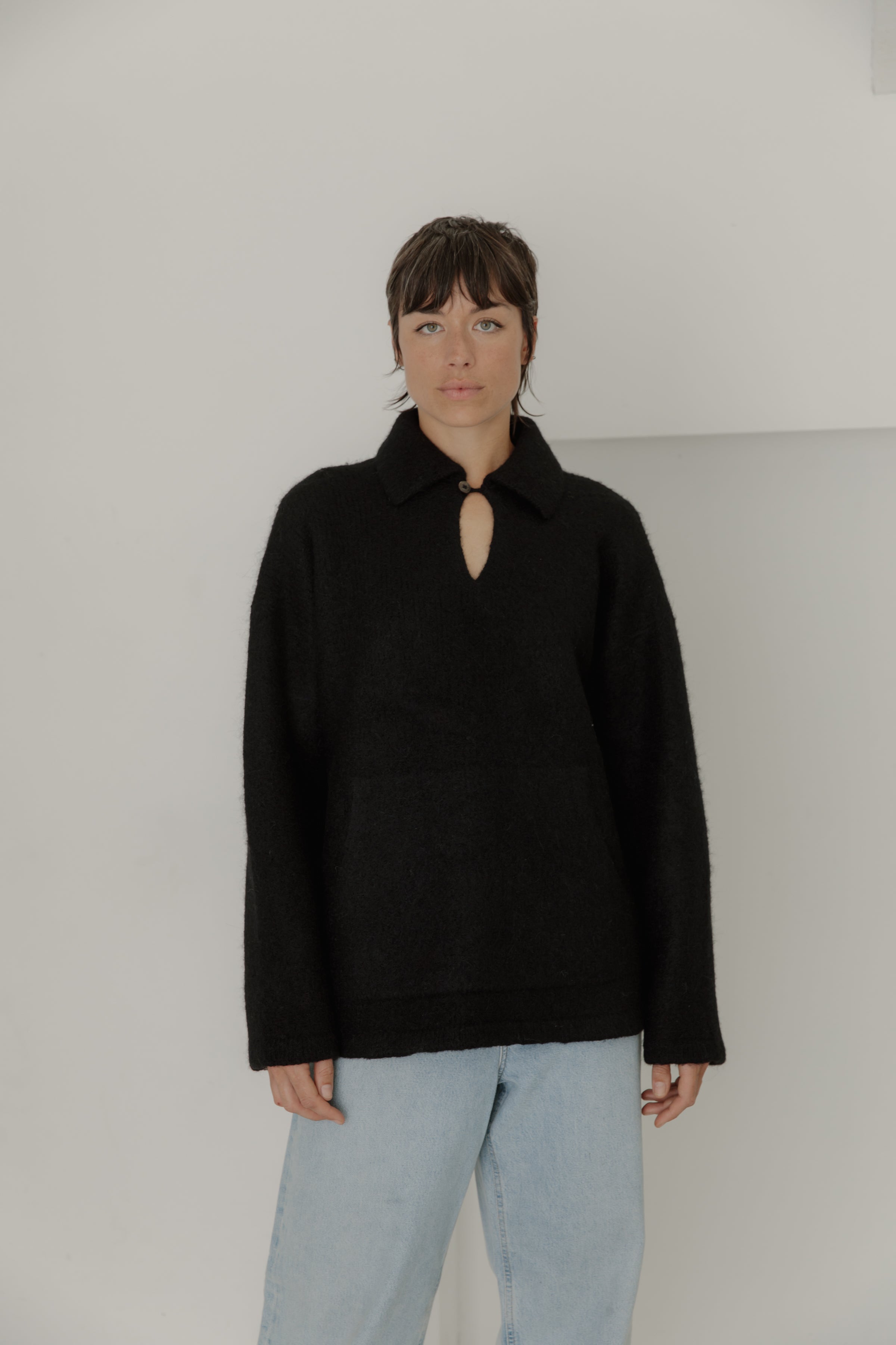 Bare Knitwear Felted Polo / Classic Black