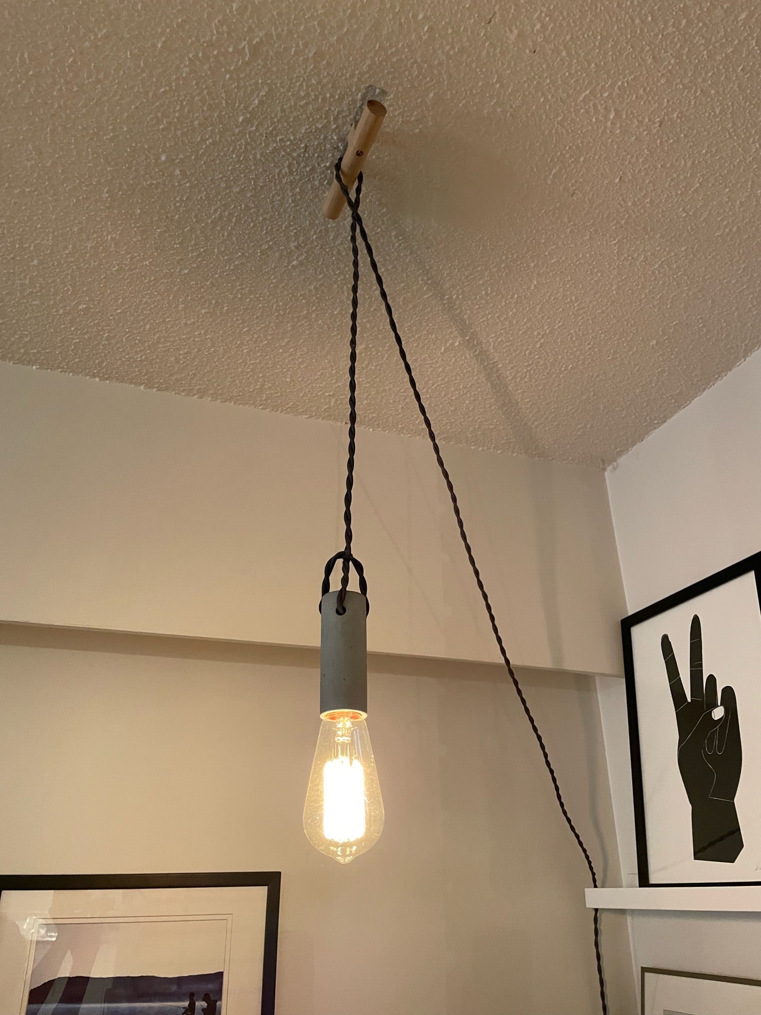 wrk-shp Concrete Pendant Light With Wood Wall Cleat