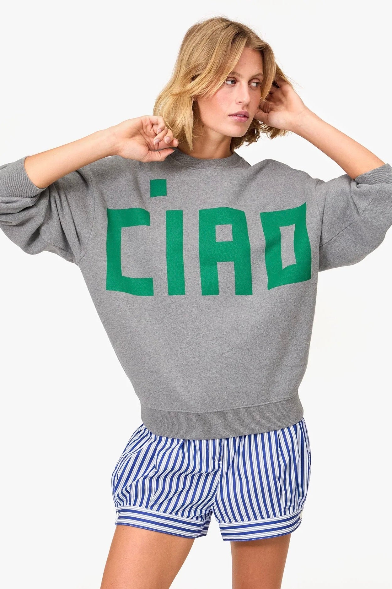 Clare V. Oversized Ciao Sweatshirt / Grey Melange