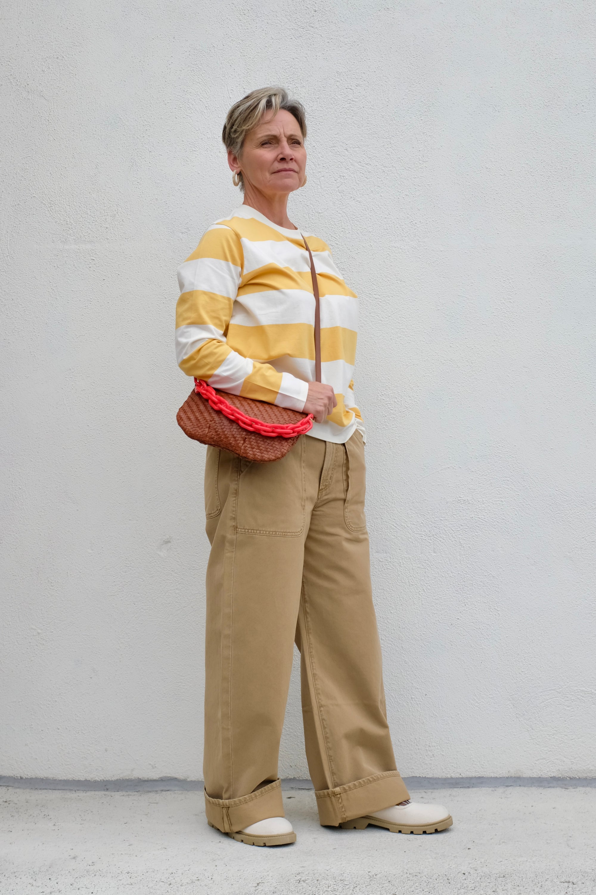 Clare V. Long Sleeve Tee / Cream & Vintage Marigold Rugby Stripe