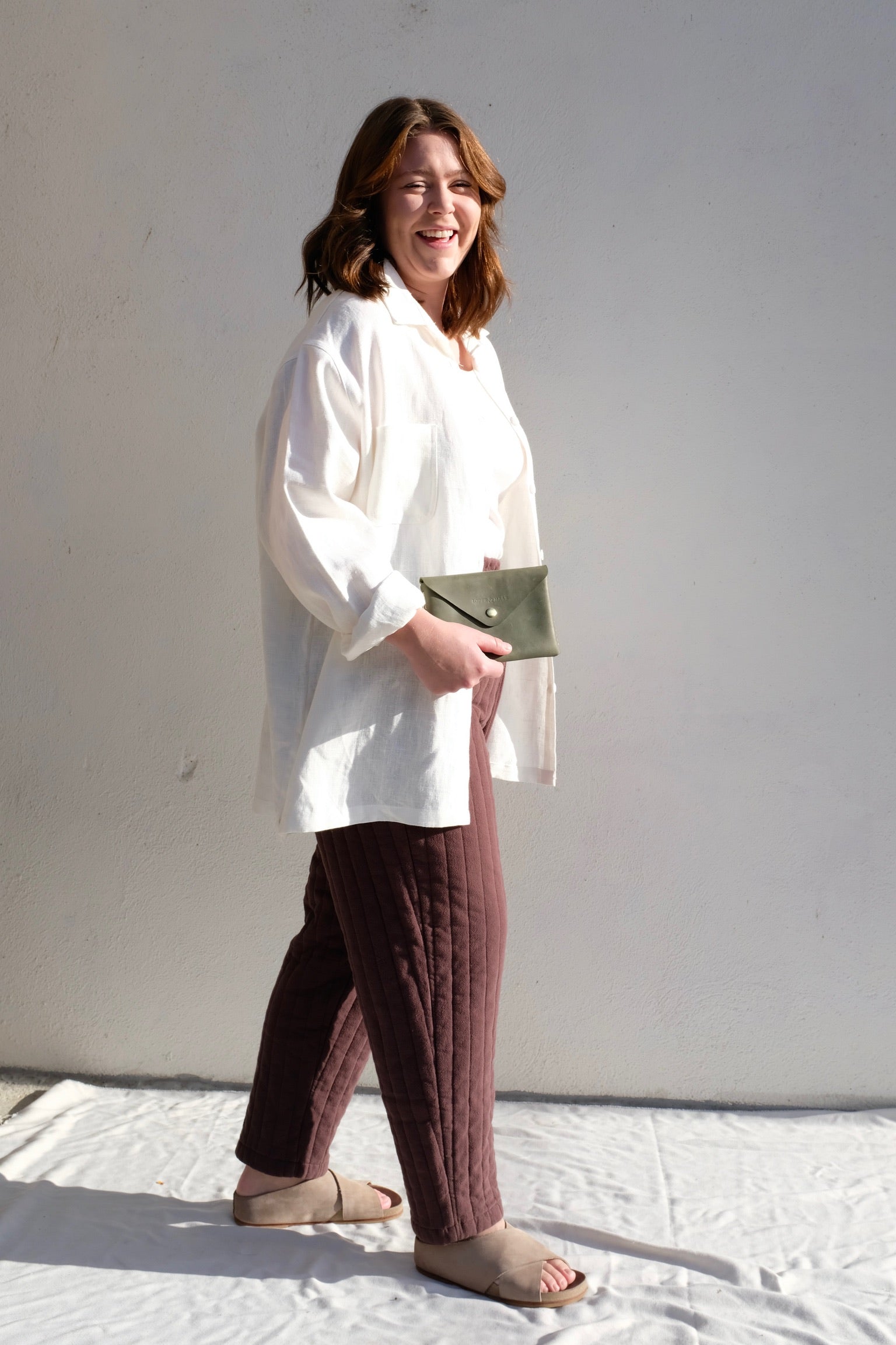 Black Crane Quilted Easy Pants / Plum