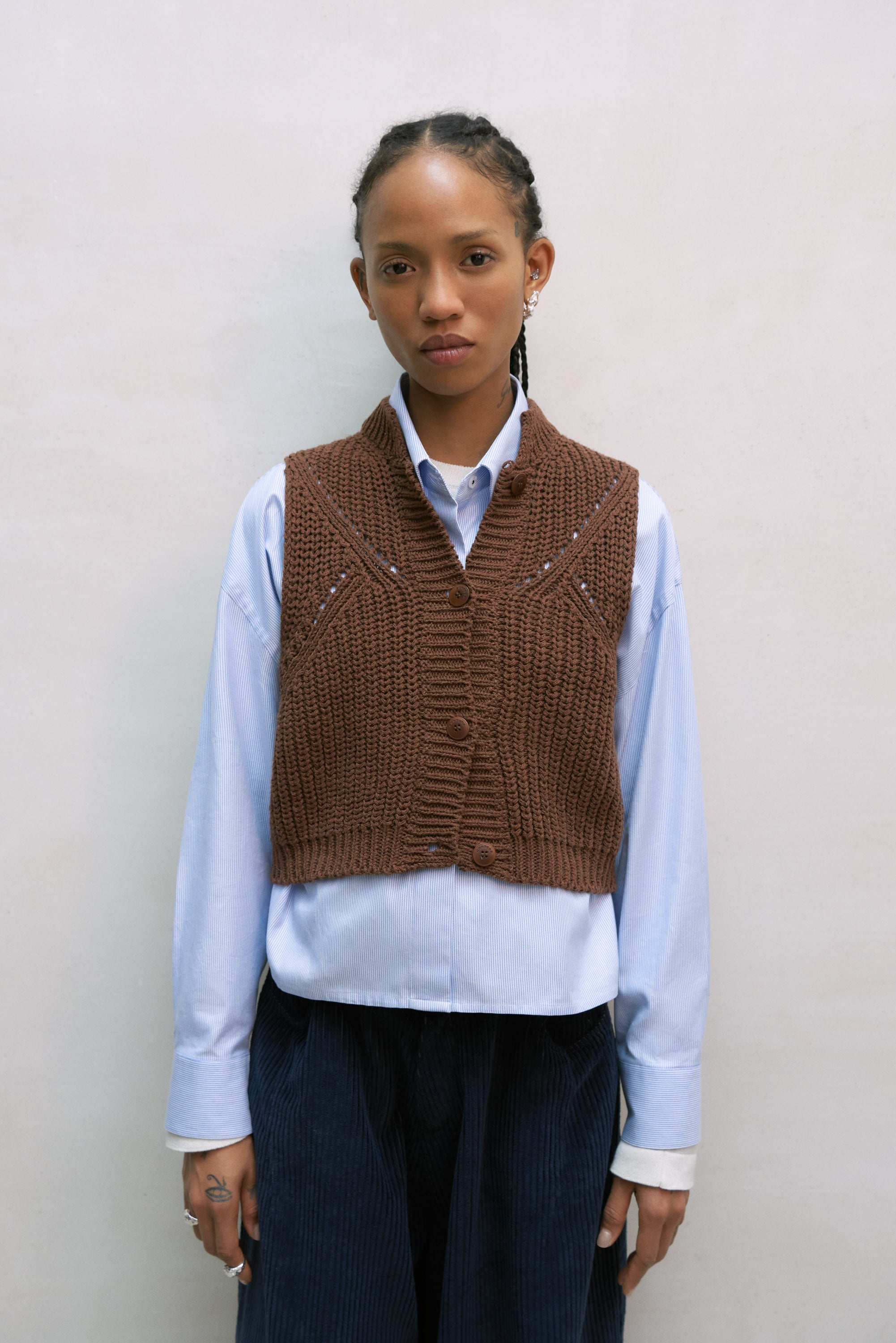 Cotton Cropped Waistcoat / Madera – ad hoc penticton