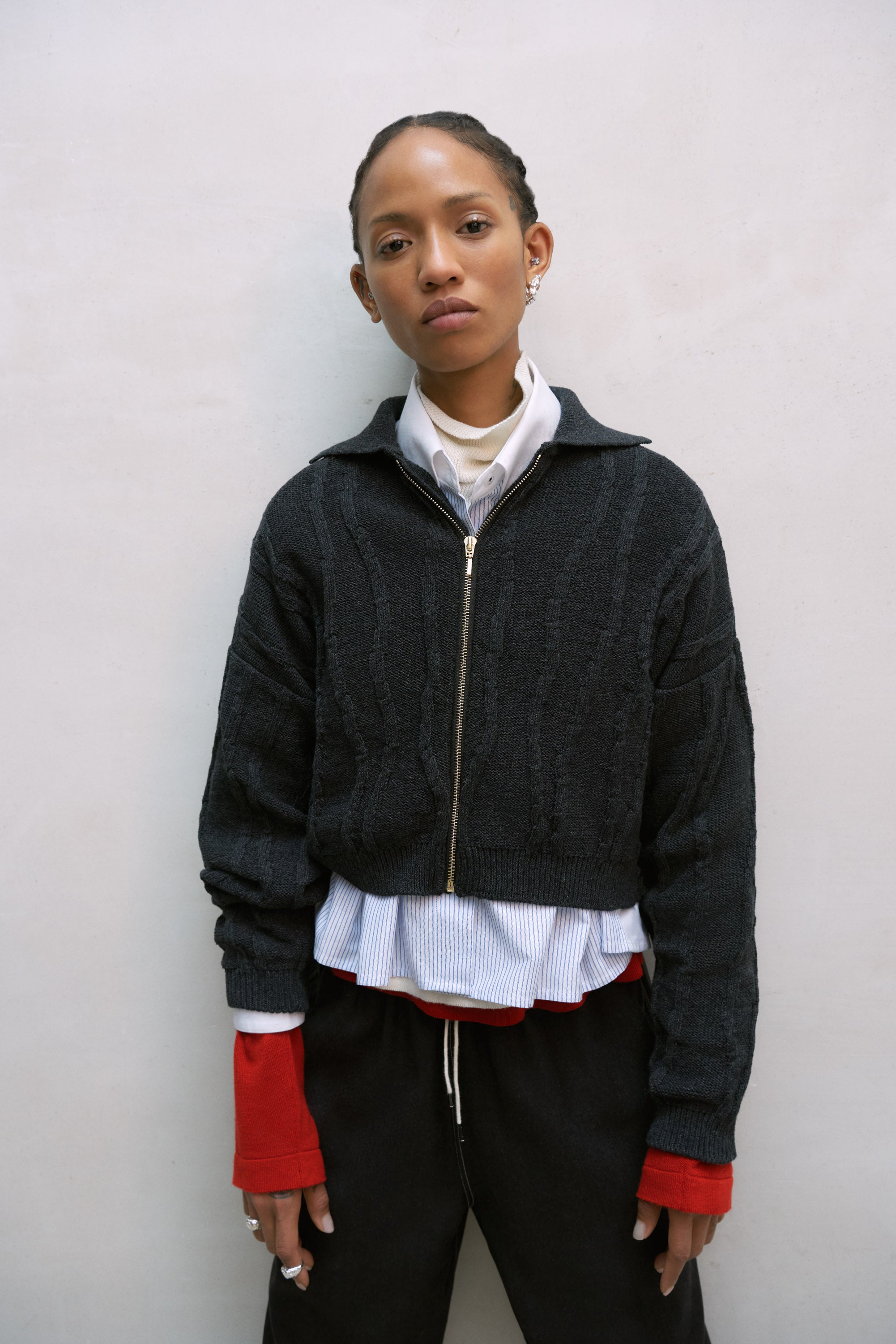 Cordera Cotton Zip Cardigan / Anthracite