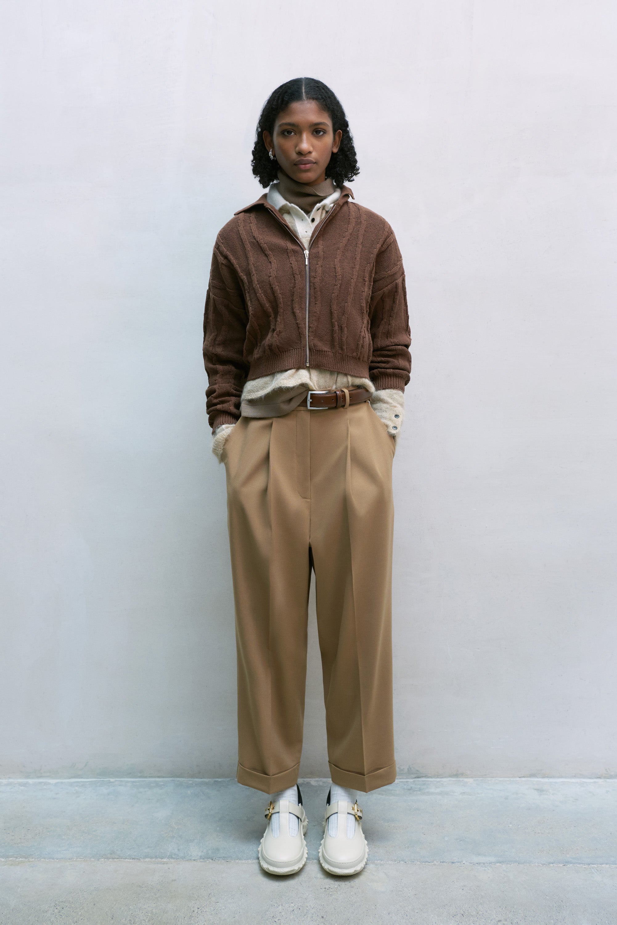 Cordera Cotton Zip Cardigan / Madera