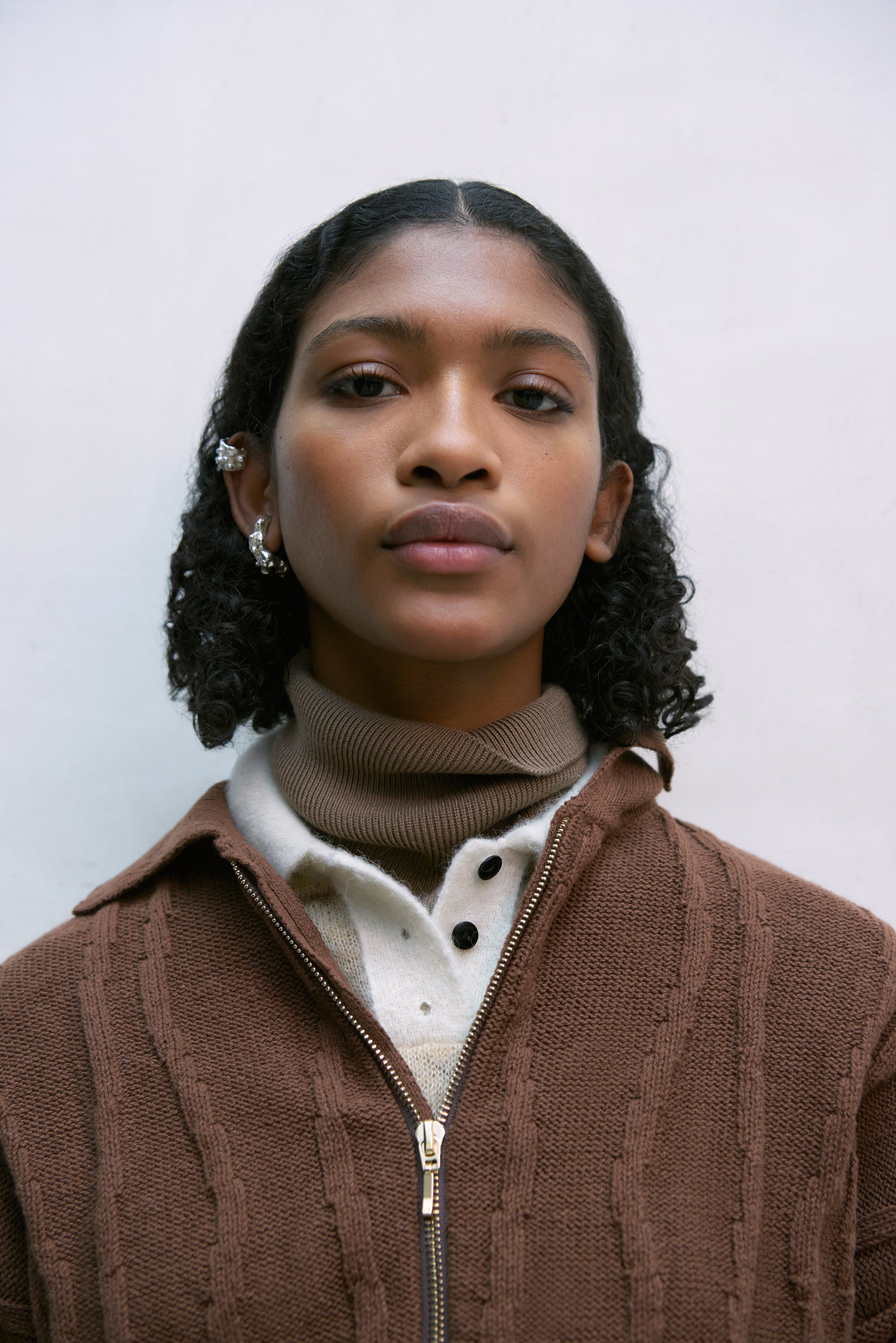 Cordera Cotton Zip Cardigan / Madera
