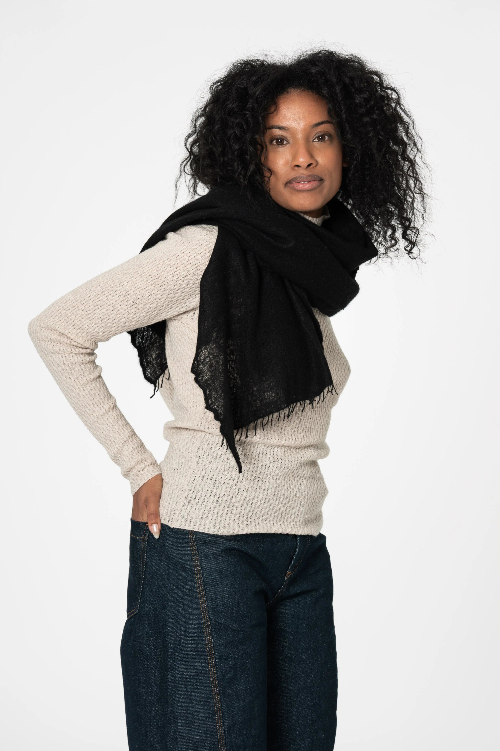 Cashmere Felted Scarf / Black