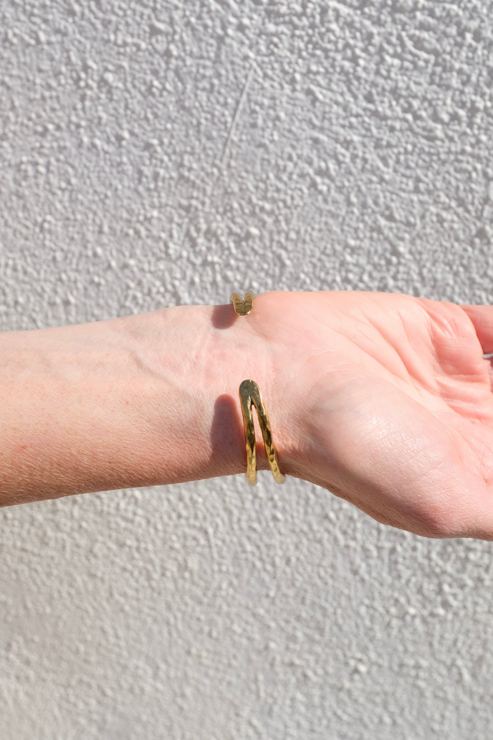 Goldie Double Cuff / Upcycled 18kt gold plated hammered brass