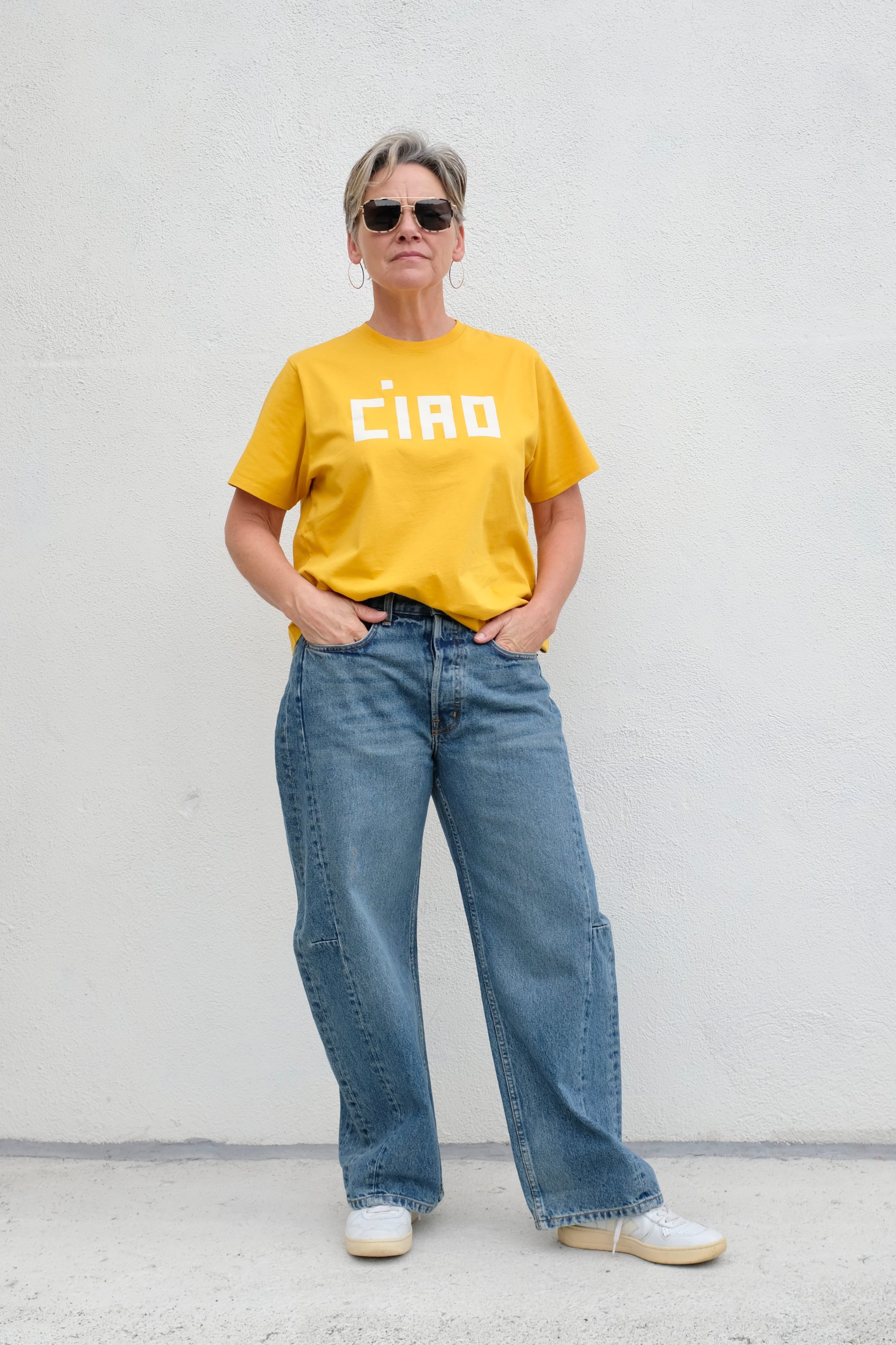 Clare V. Original Tee / Marigold with Cream Block Ciao