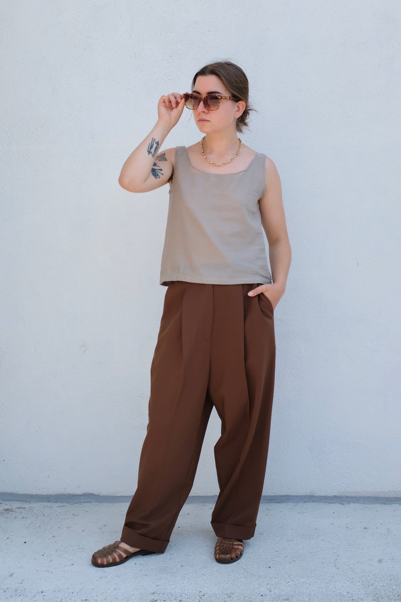 Lilac Tank / Sand Stripe