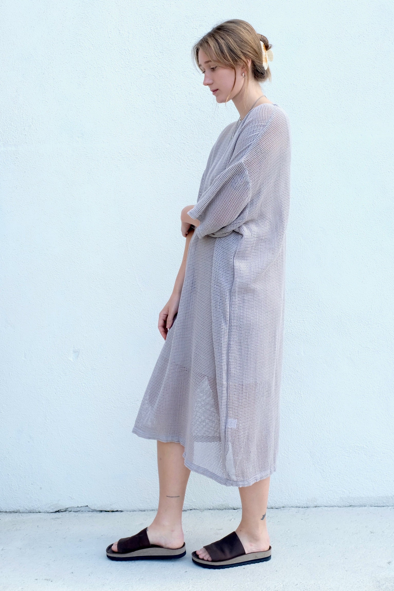 Black Crane Long Tee Dress / Stone