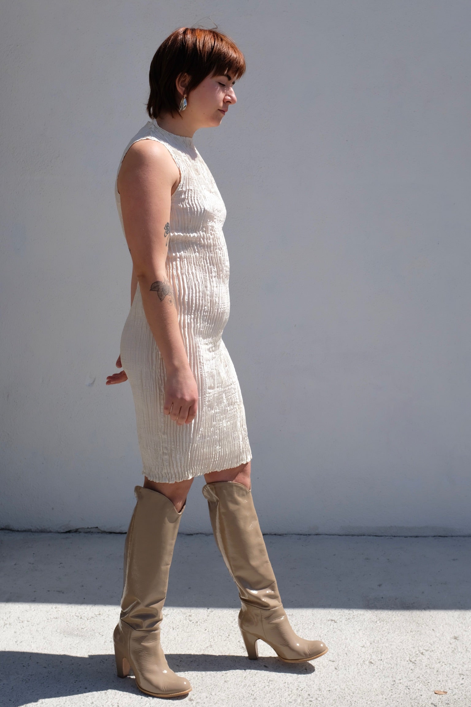 Azur Tank Short Dress Pleated Silk / Myrobalan