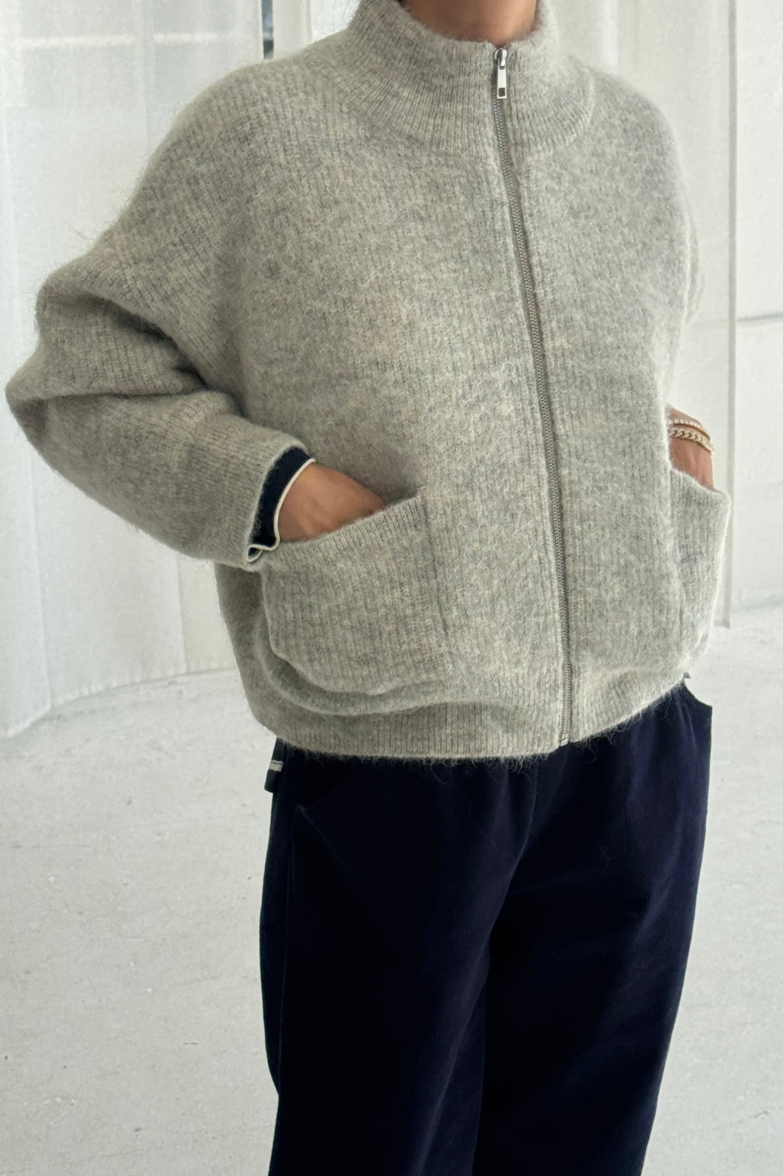 Le Bon Shoppe Alpaca Zip Front Jacket / Light Grey