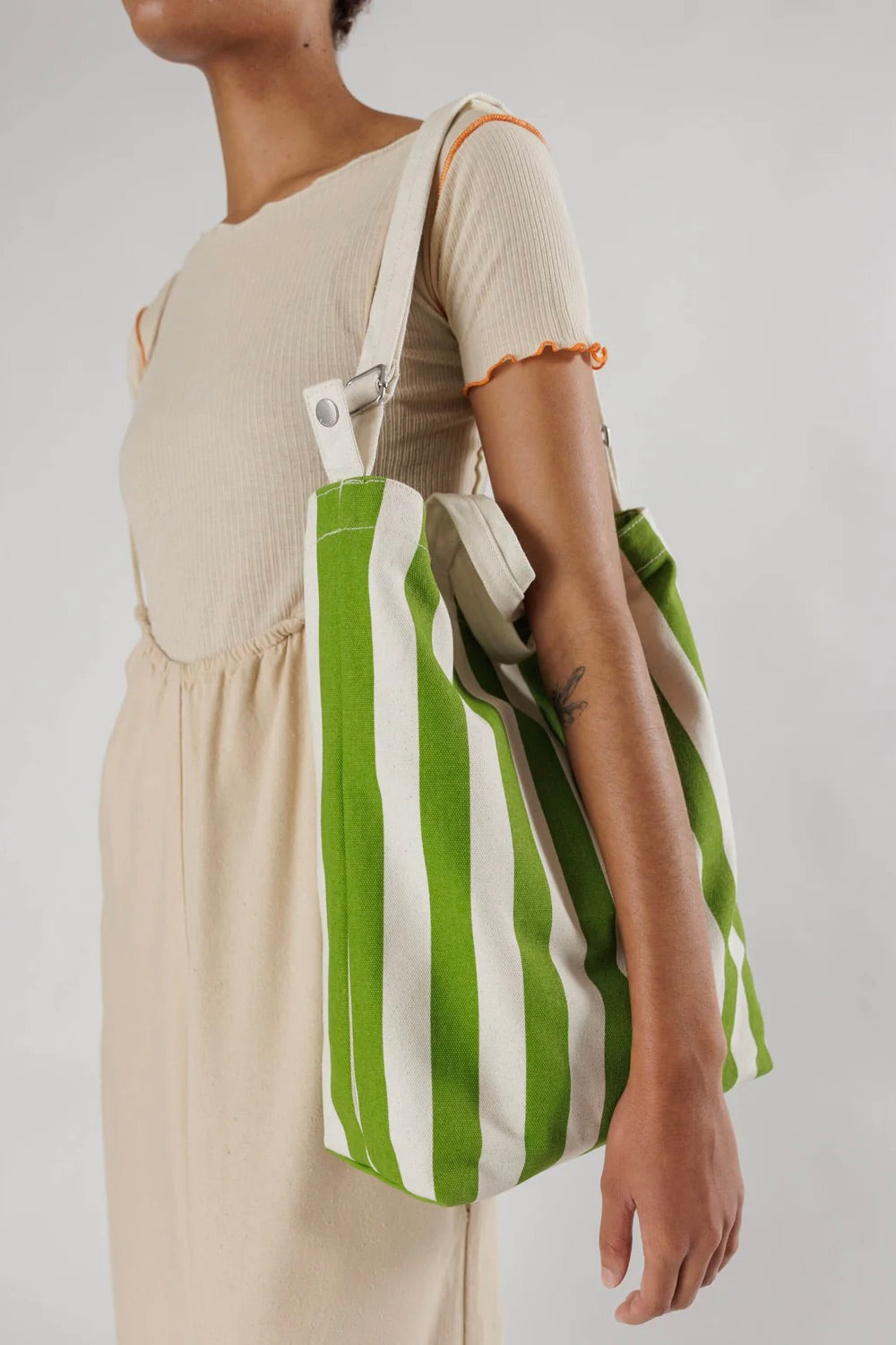 BAGGU Duck Bag, Green Awning Stripe