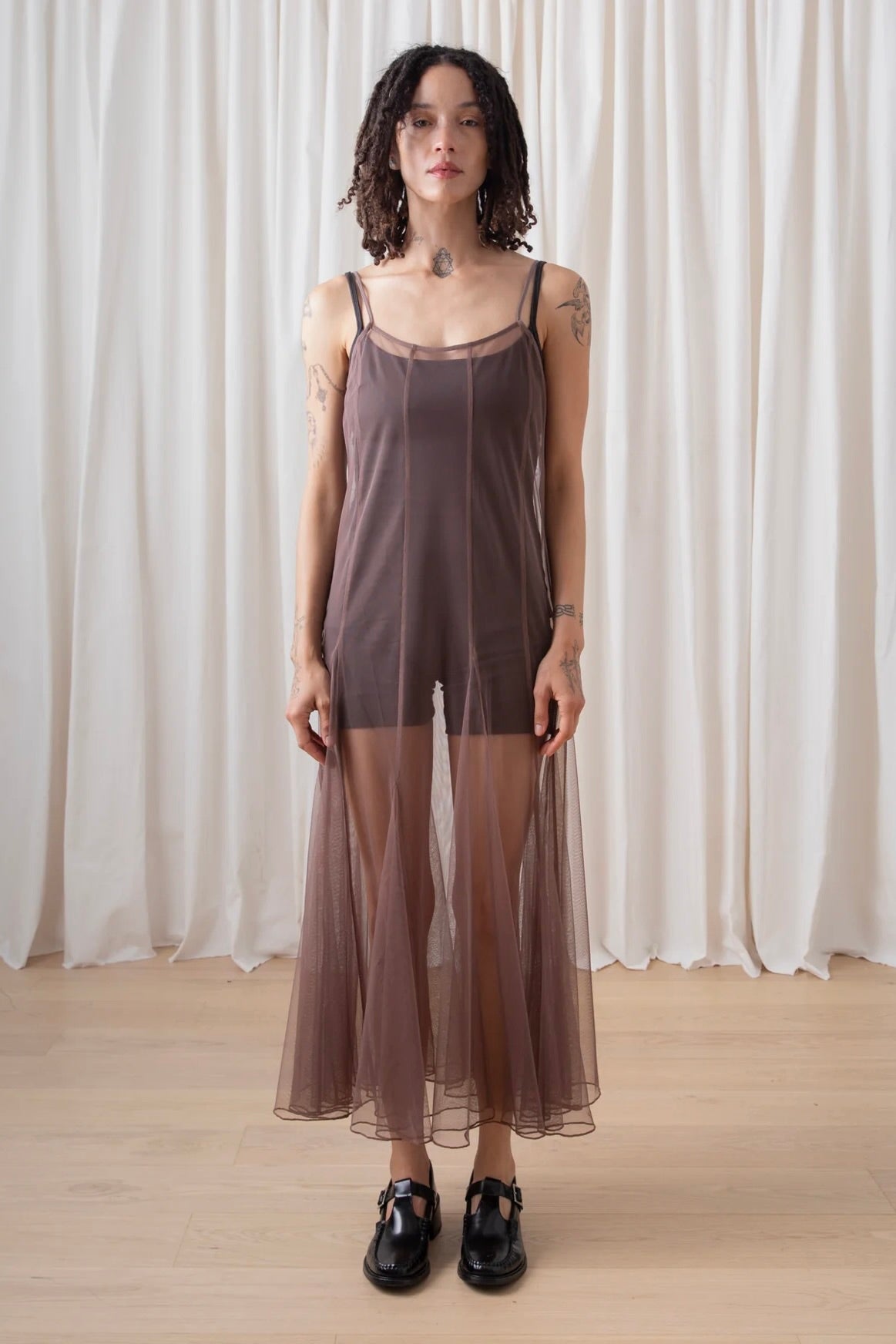 Paneled Mesh Dress / Taupe