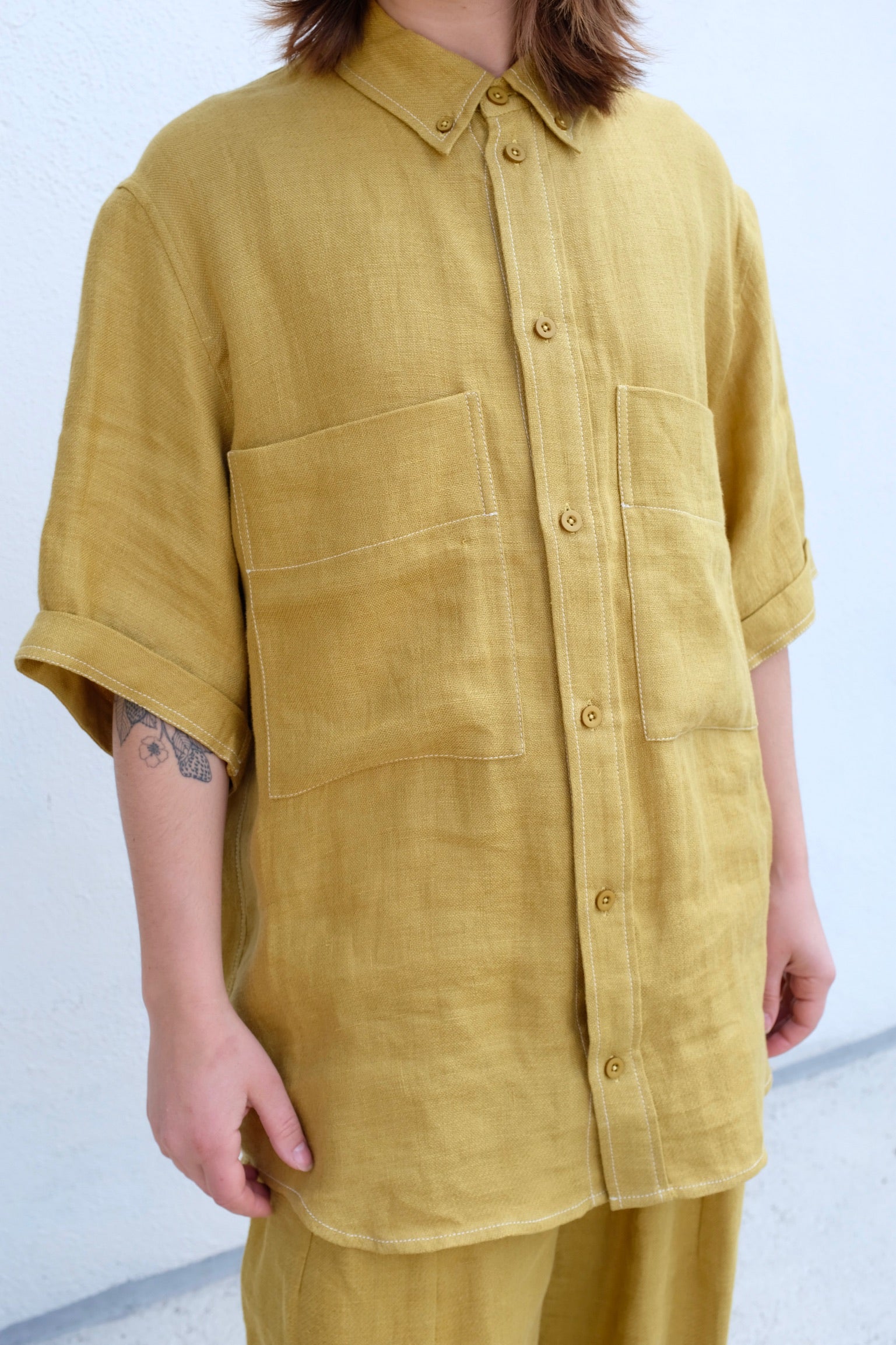 Double Pockets Short Sleeve Shirt / Mustard