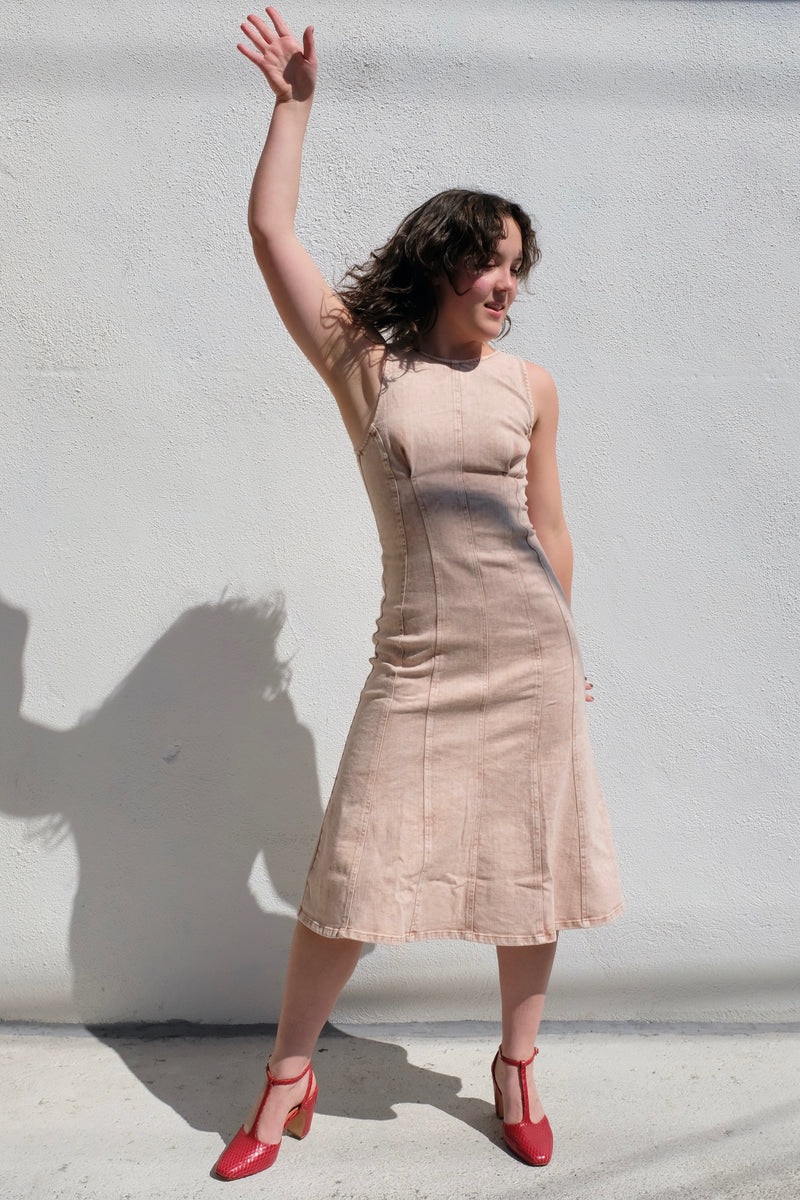brown dress with red heels Sabrina Dress – Low Cut Knee-Length Dress