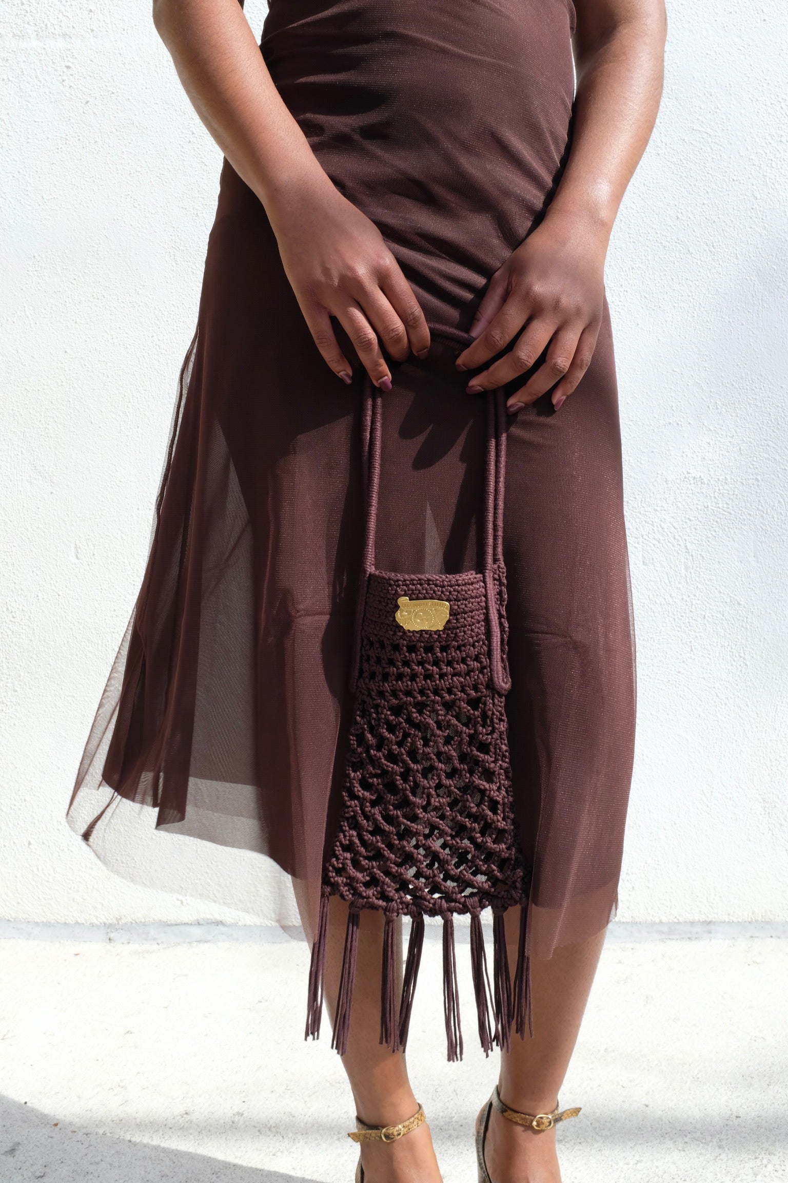 Fitted Mesh T Dress / Chocolate