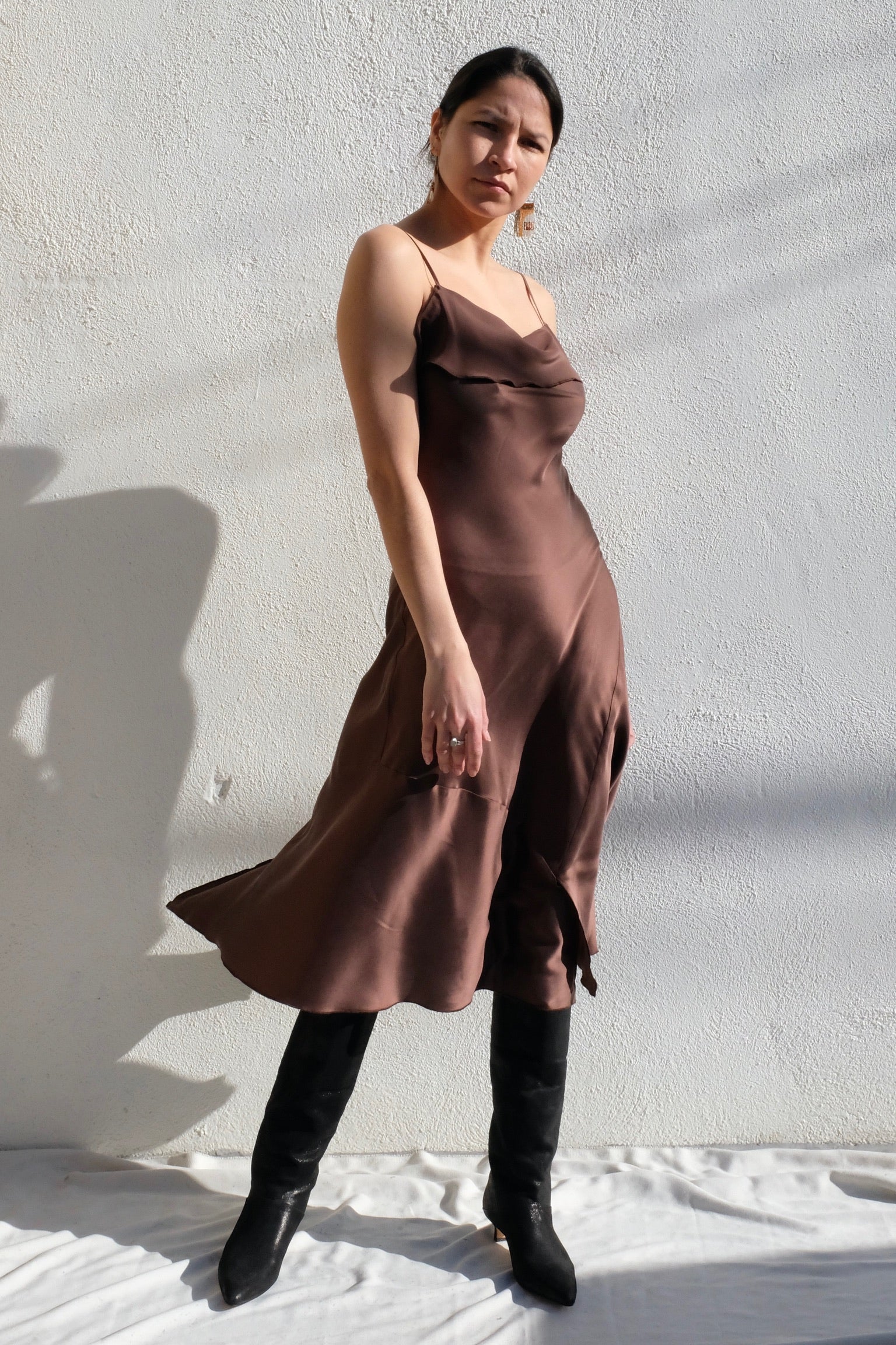 Silk Asymmetrical Tank Dress / Taupe