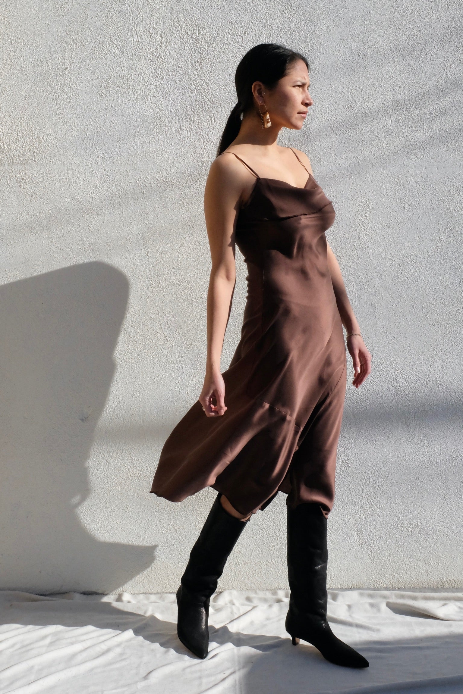 Silk Asymmetrical Tank Dress / Taupe