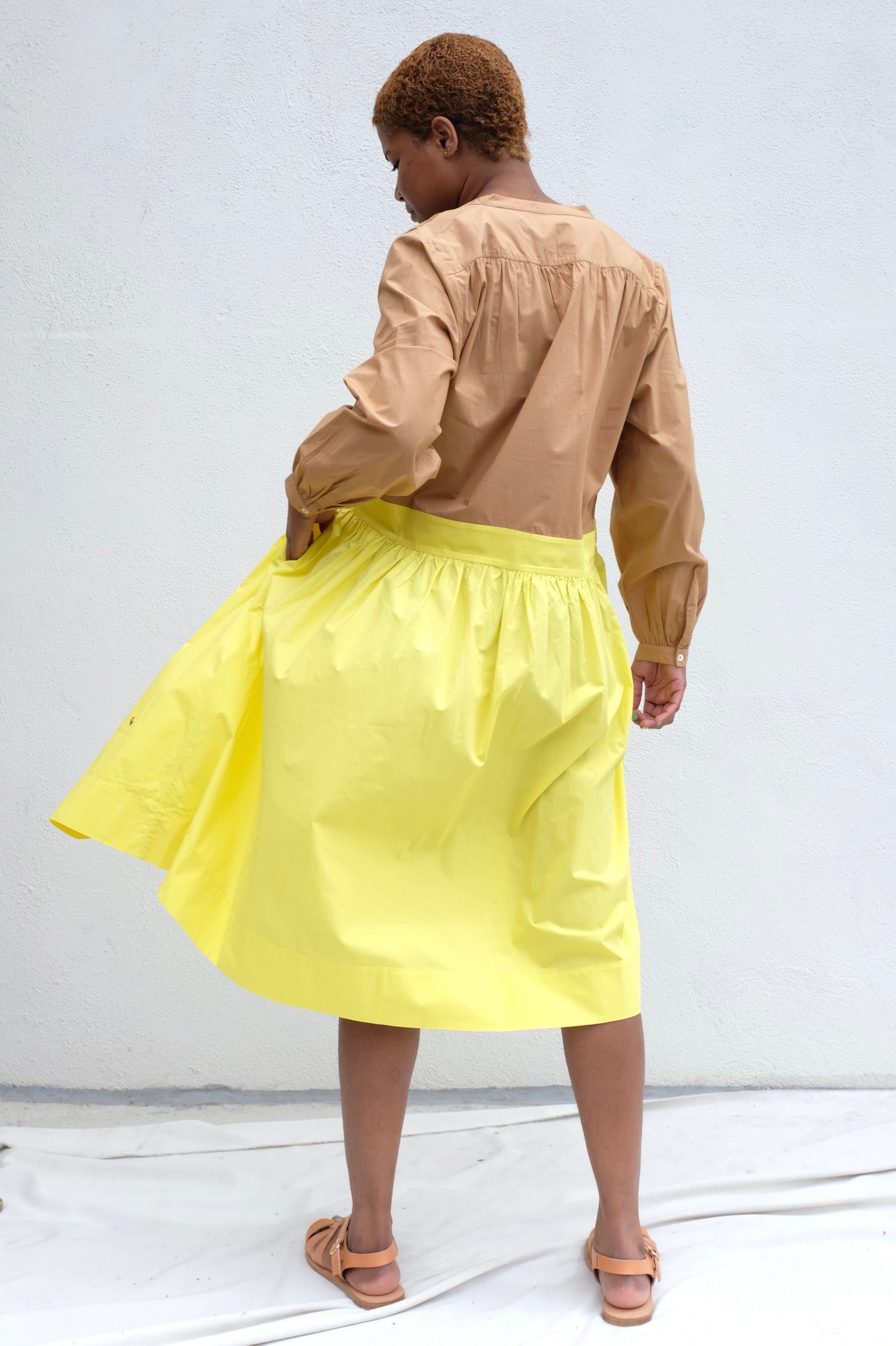 Eugenie Dress / Khaki+Yellow Poplin
