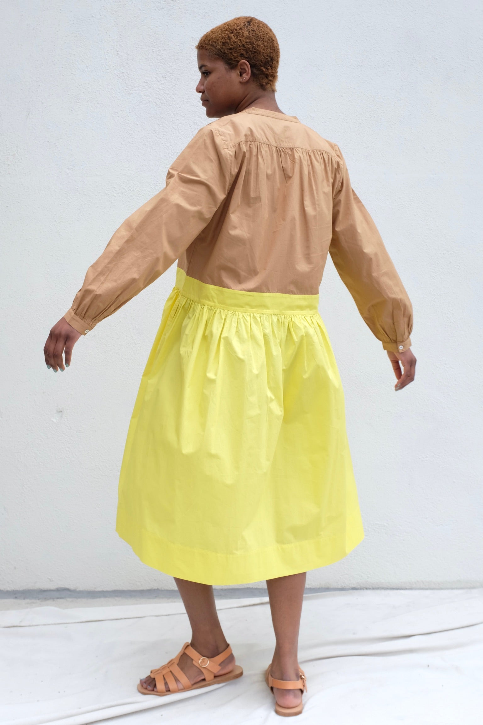 Eugenie Dress / Khaki+Yellow Poplin