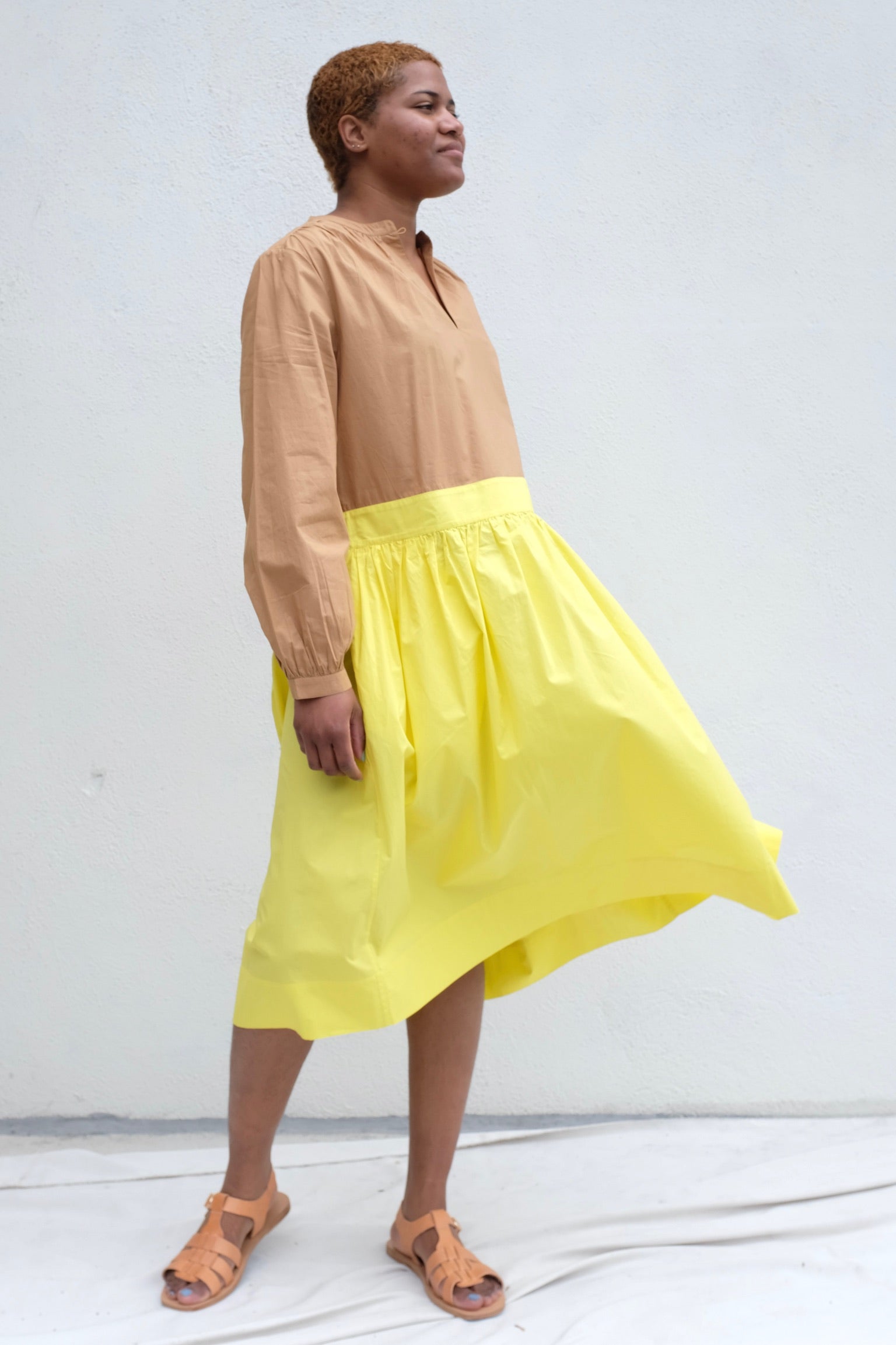 Eugenie Dress / Khaki+Yellow Poplin