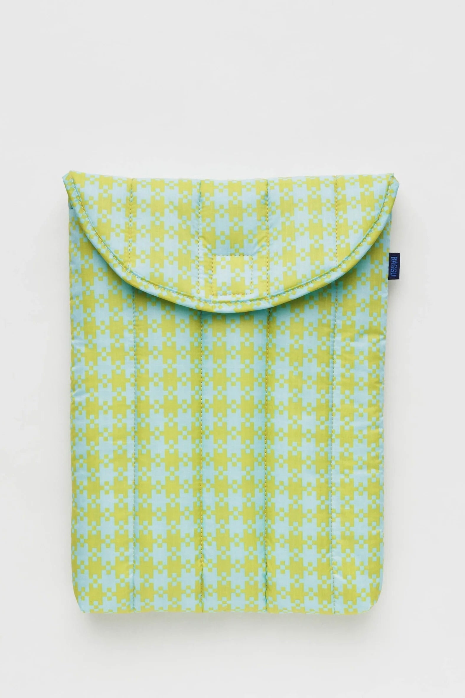 Puffy Laptop Sleeve / Mint Pixel Gingham