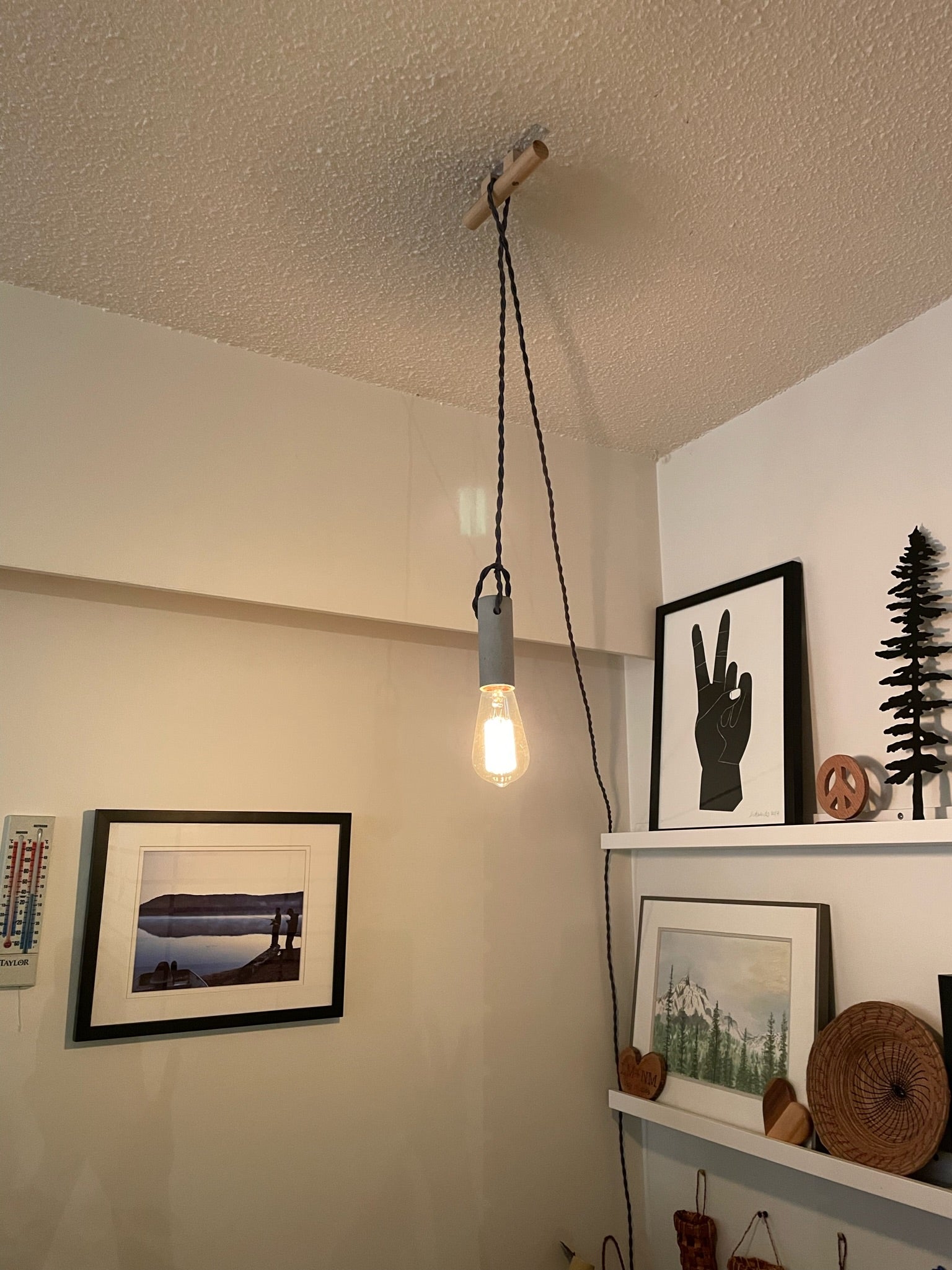 wrk-shp Concrete Pendant Light With Wood Wall Cleat