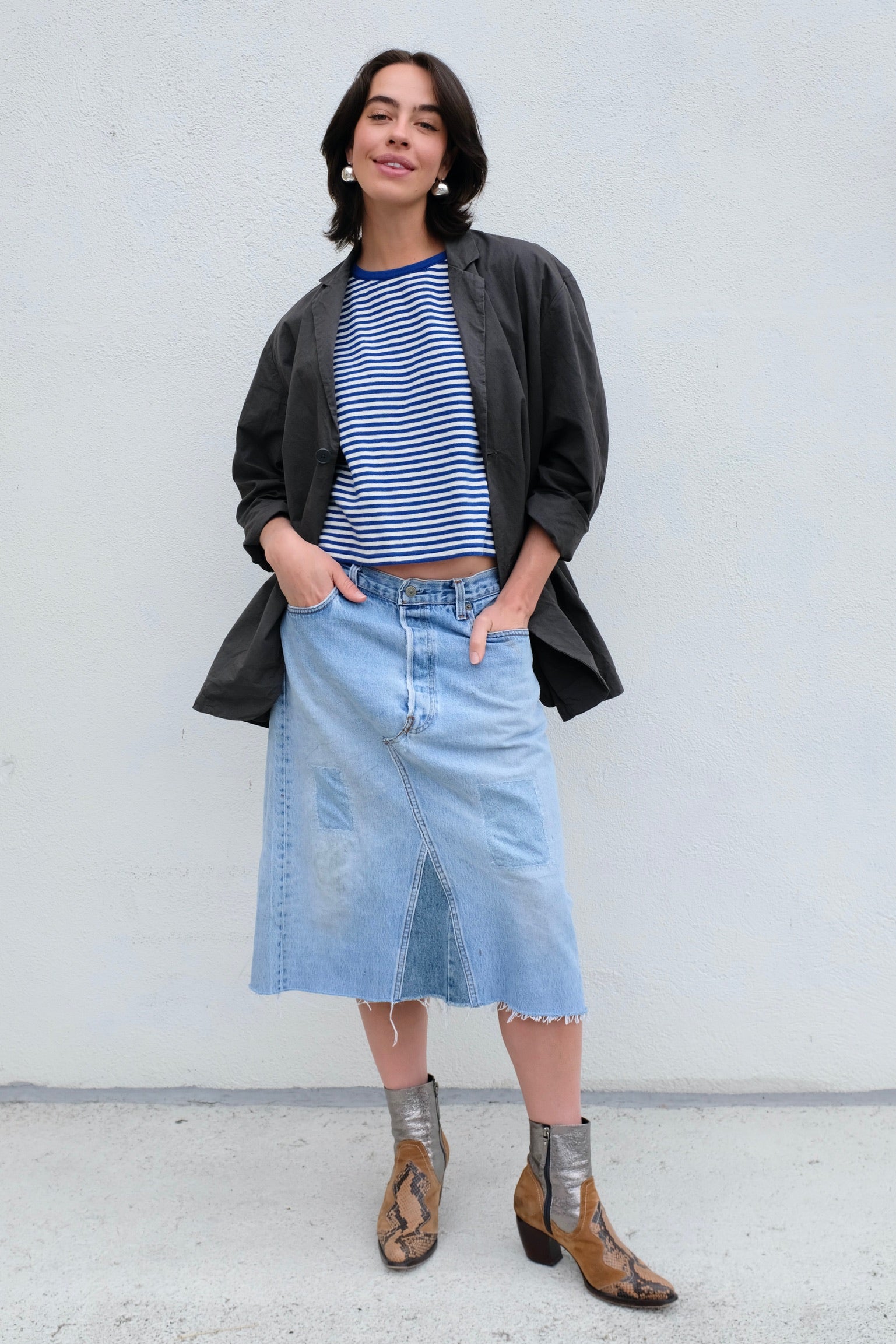 Crinkled Blazer / Dark Grey