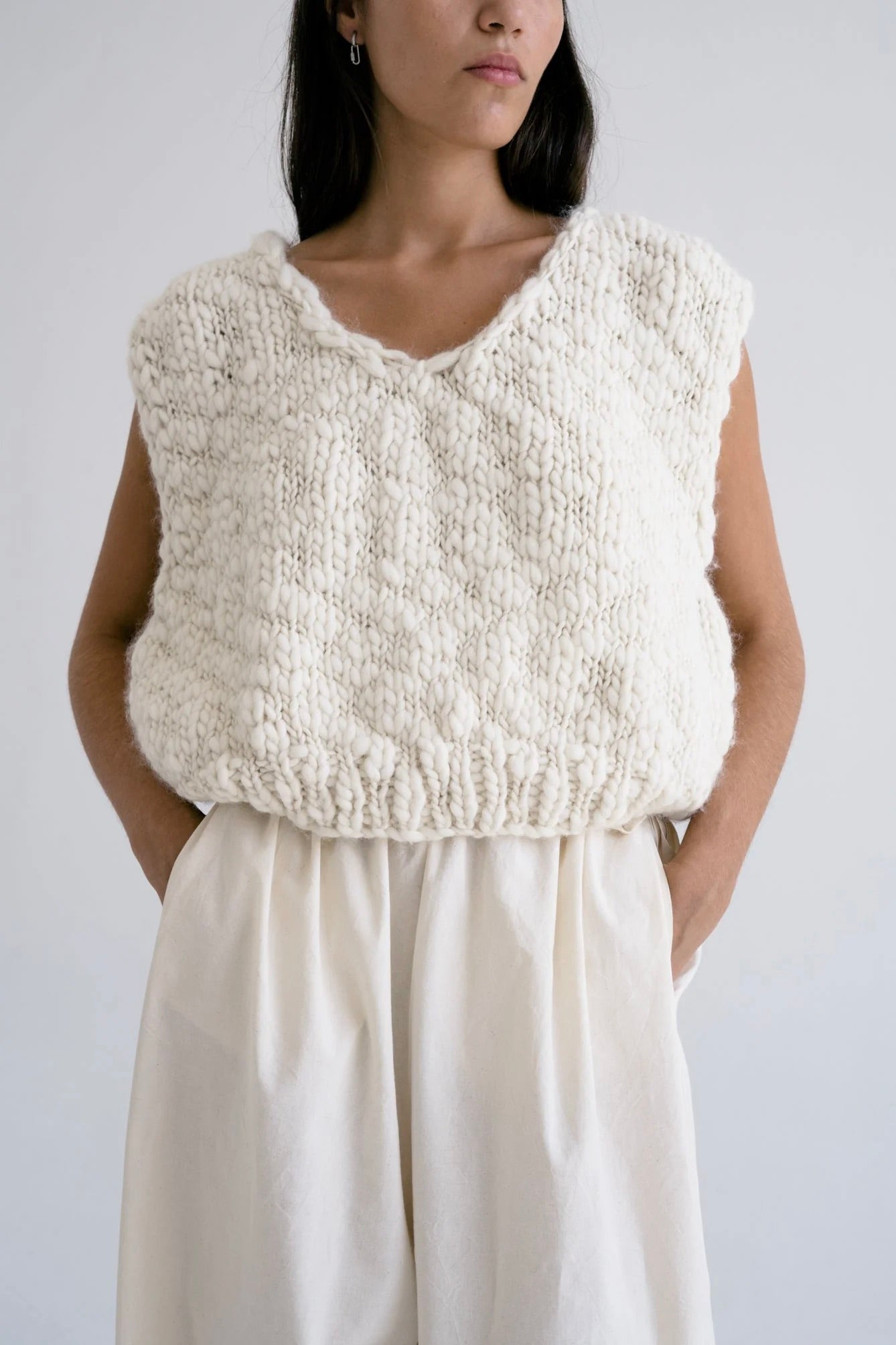 Acacia Hand Knitted Wool Vest / Ivory
