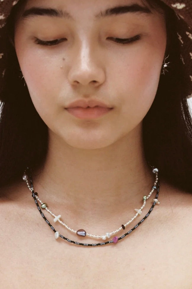 June Mixed bead Necklace / Green