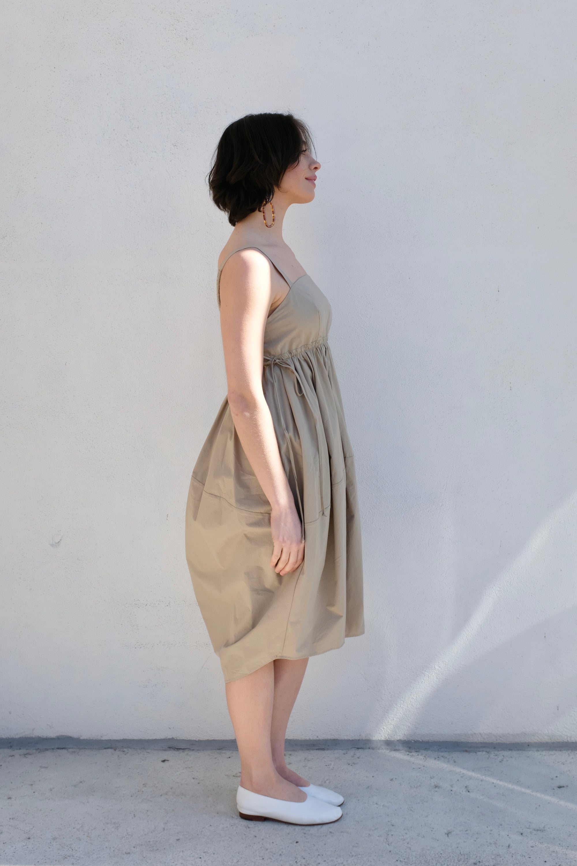 Modern Weaving Balloon Dress / Taupe