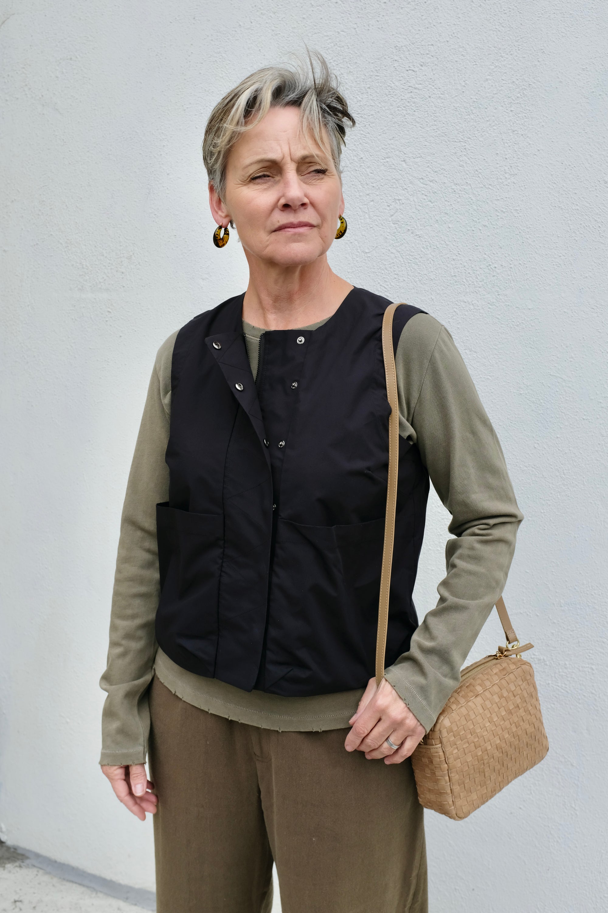 Midi Sac / Clay Leather & Suede Woven Checker
