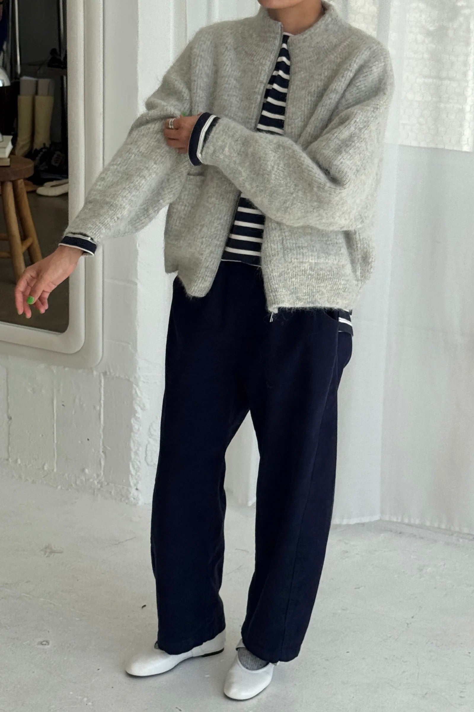 Le Bon Shoppe Alpaca Zip Front Jacket / Light Grey