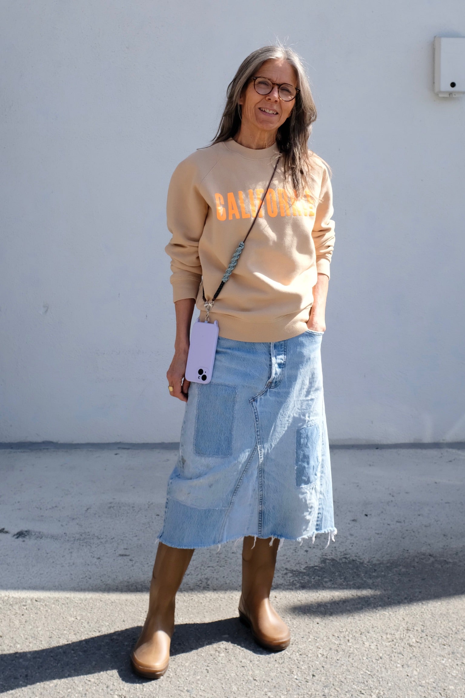 Sweatshirt / Sand with Neon Orange Californie